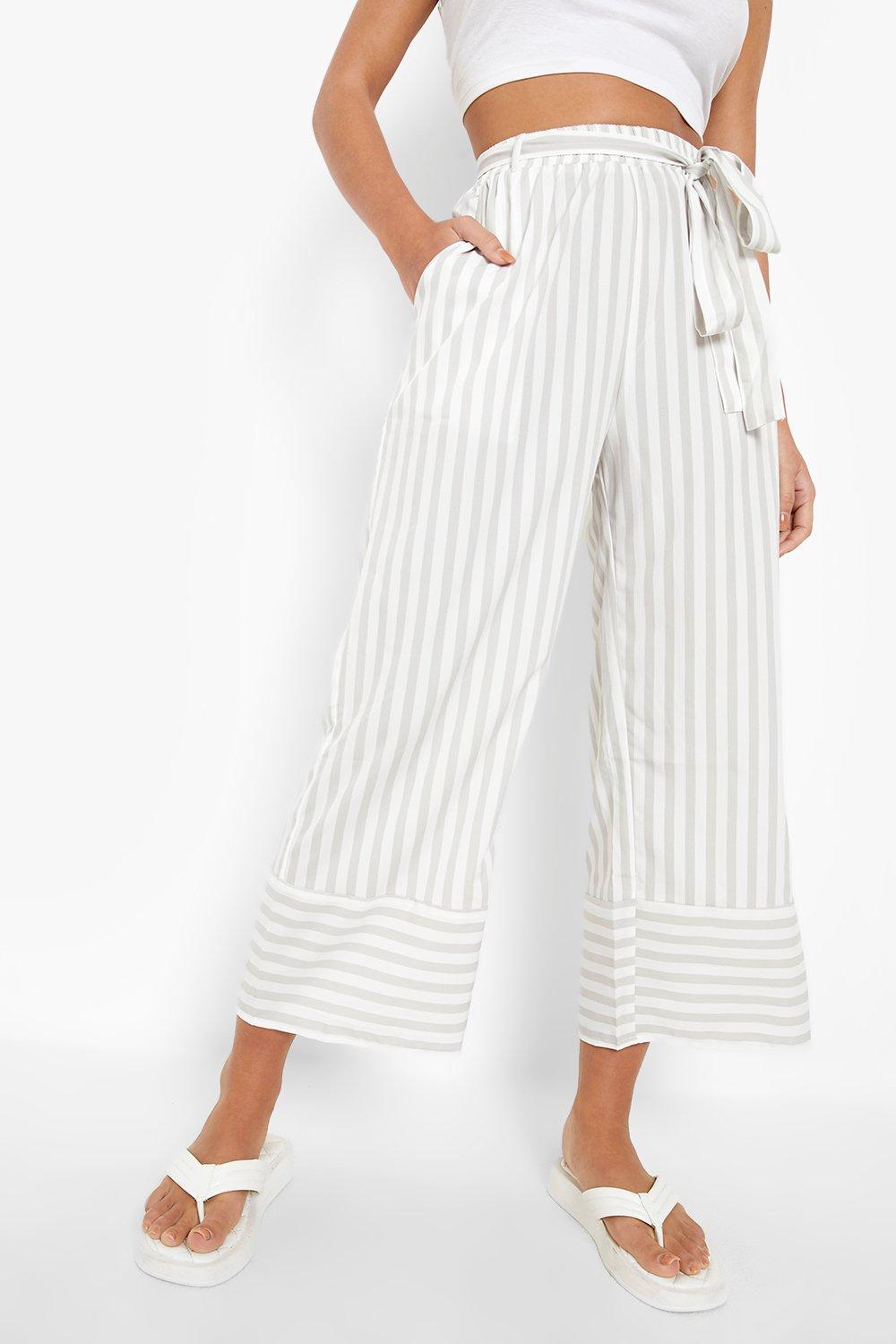 New striped belted high waist cropped pants New striped belted high waist cropped pants