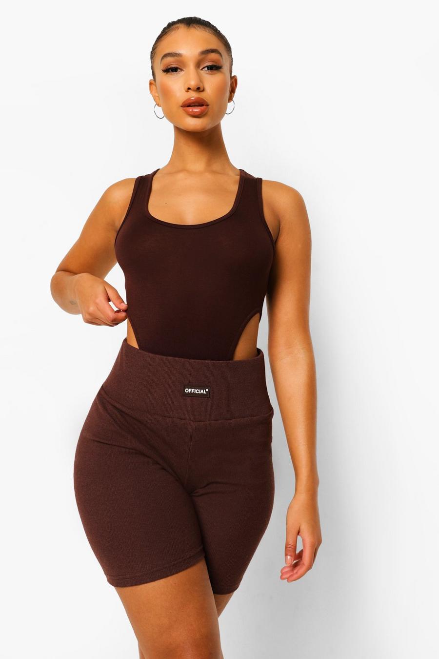Chocolate Strappy High Leg Bodysuit image number 1