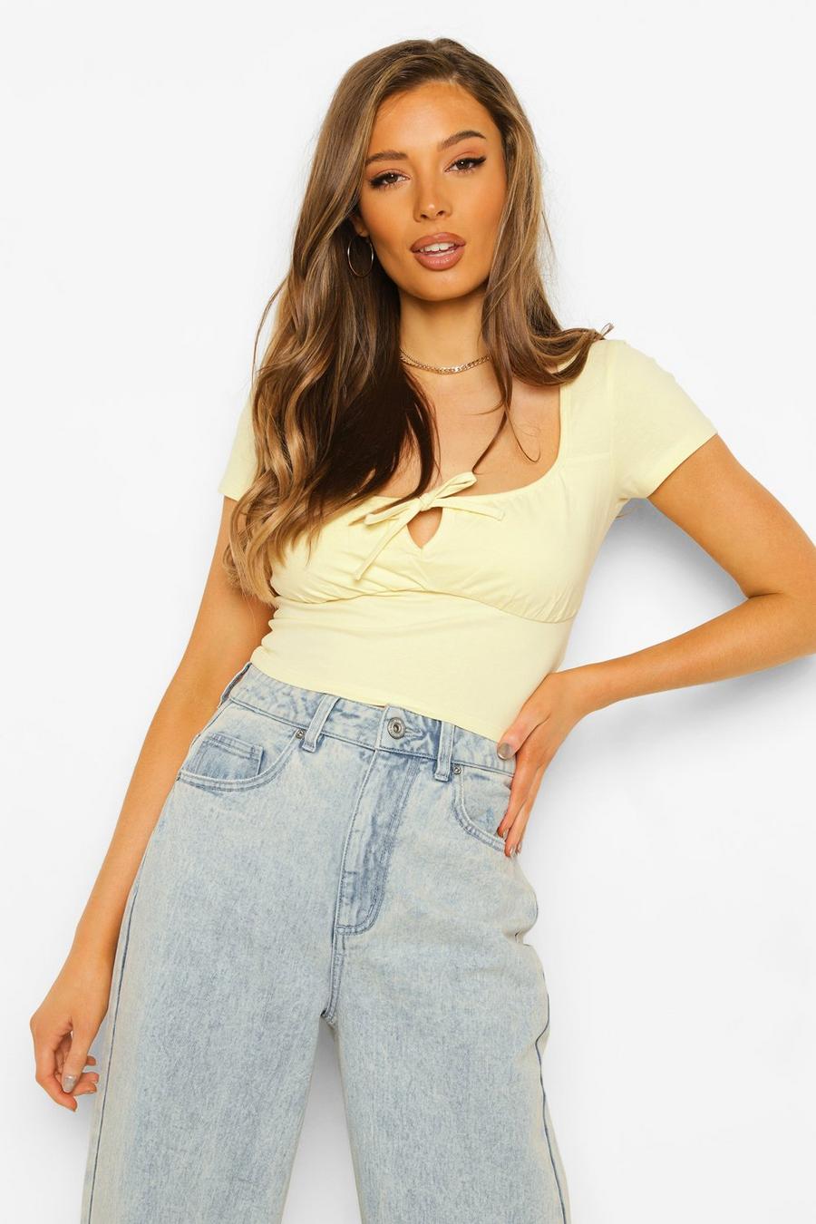 Lemon yellow Gathered Bust Tie Front Top