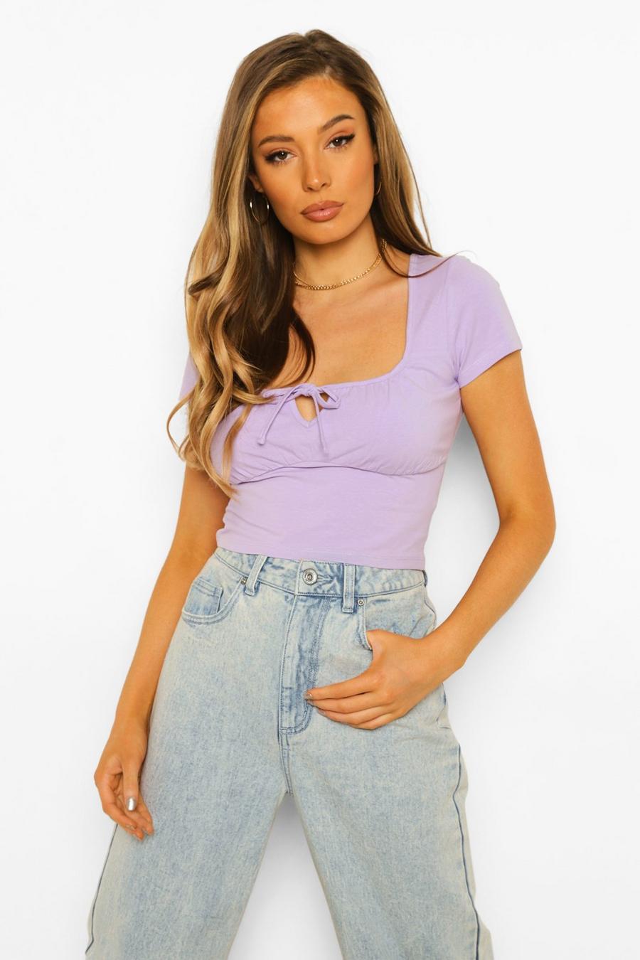 Lilac Gathered Bust Tie Front Top image number 1