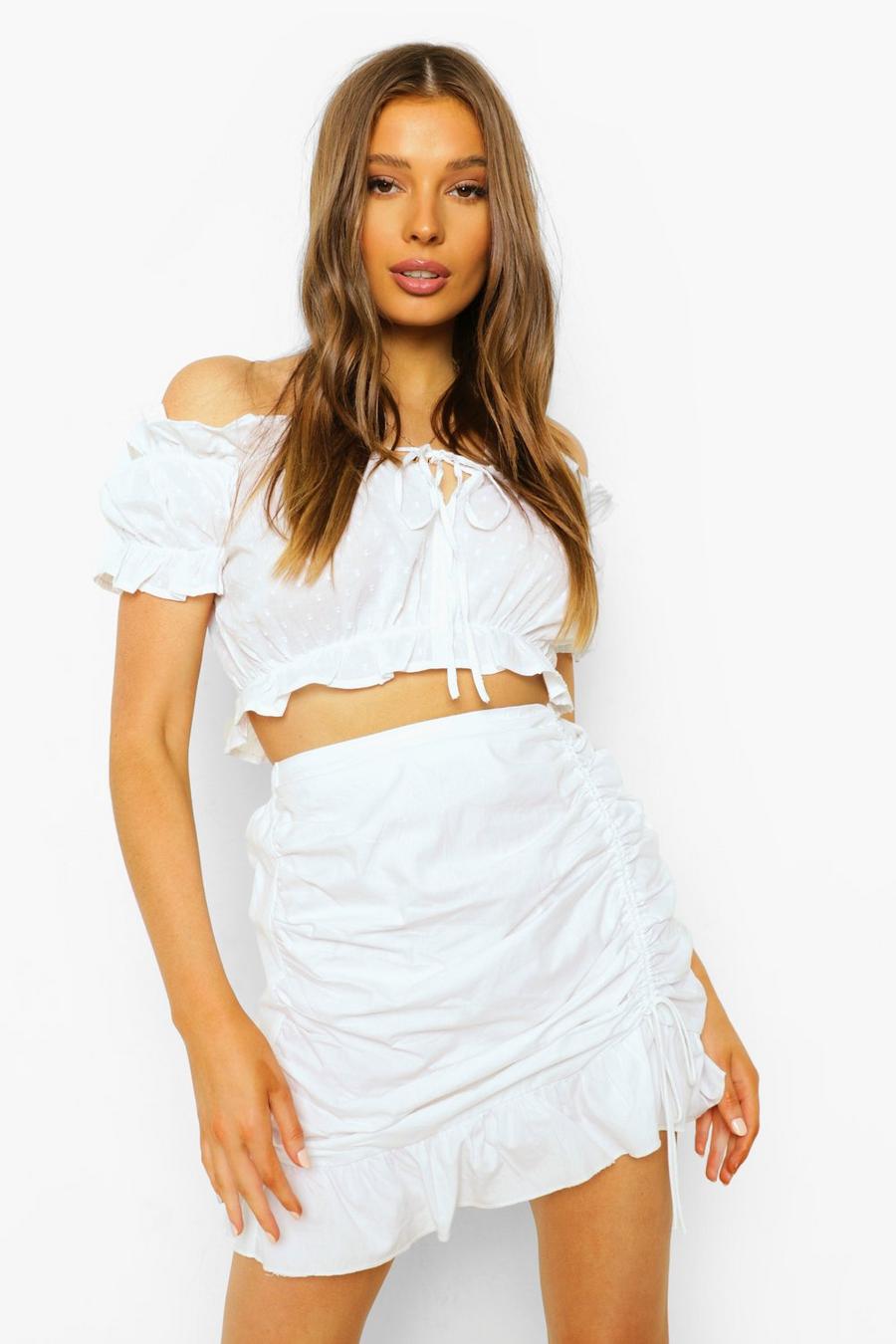 White Woven Frill Crop Top image number 1