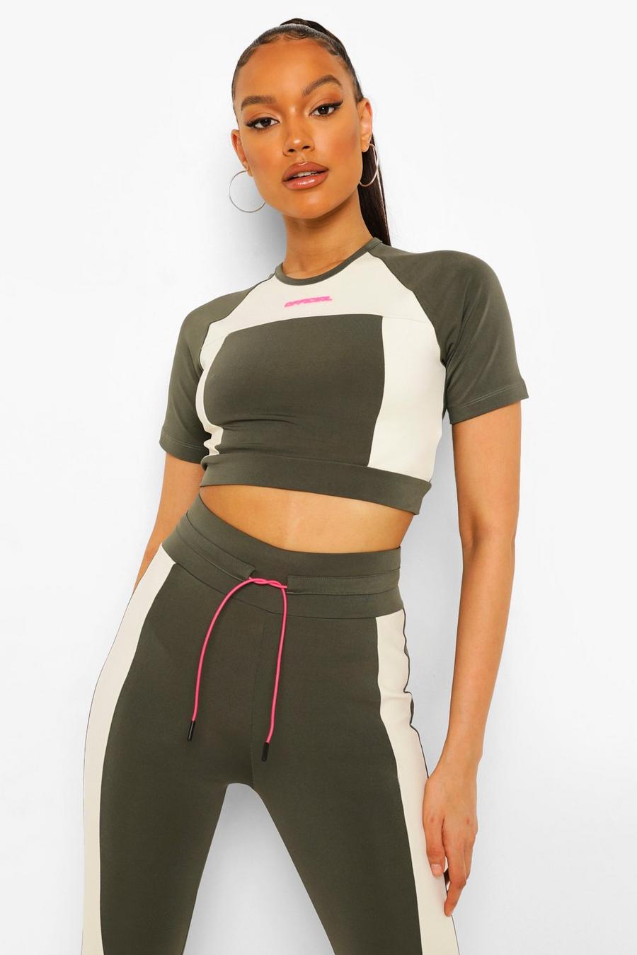 Khaki Ofcl Body Contouring Active Crop Top image number 1