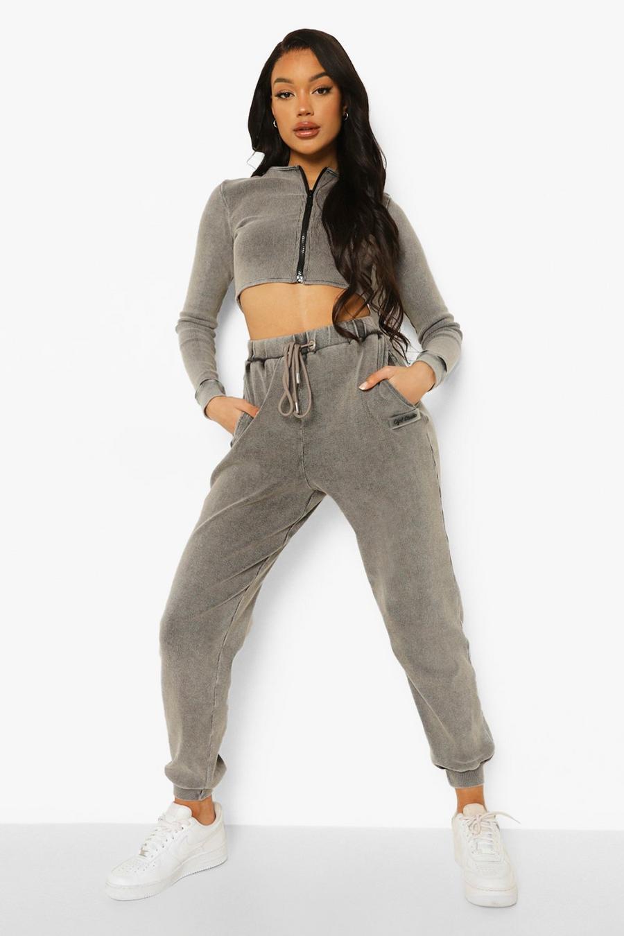 Charcoal Thick Rib Zip Through Tracksuit image number 1