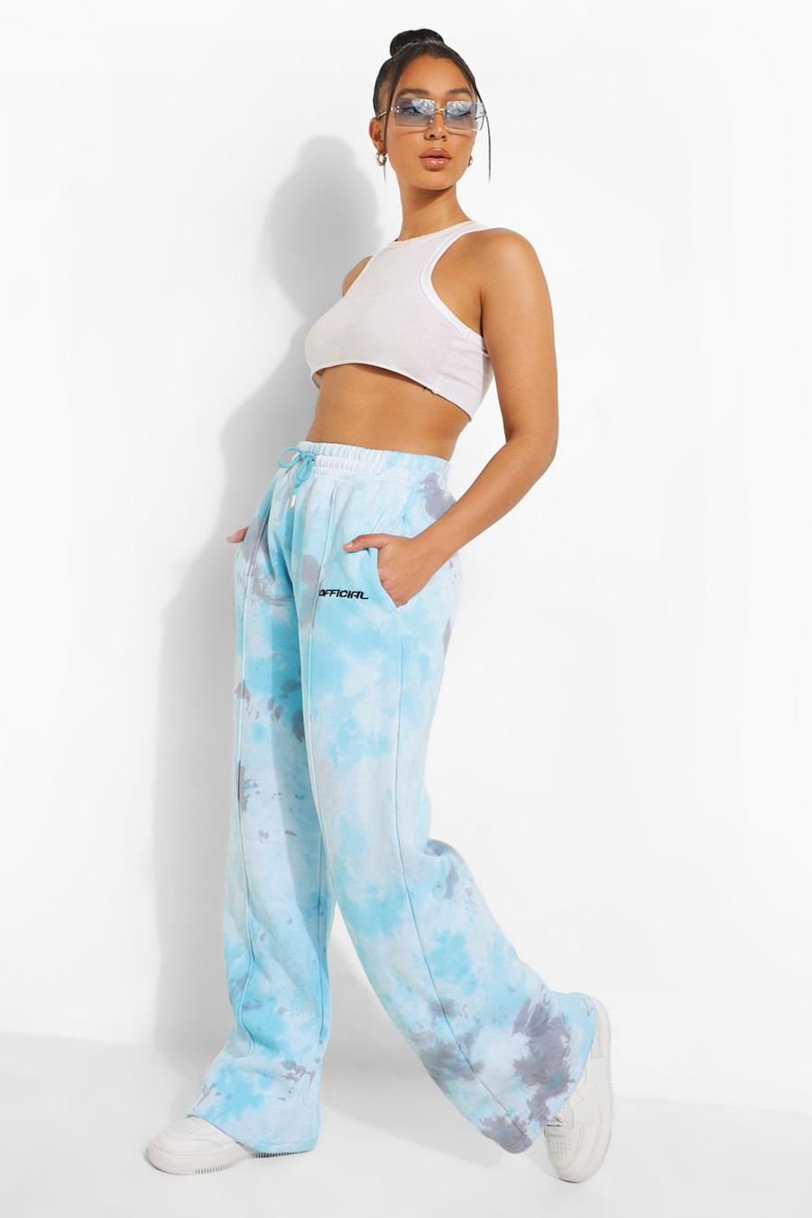 Blue Tie Dye Overszied Wide Leg Joggers image number 1