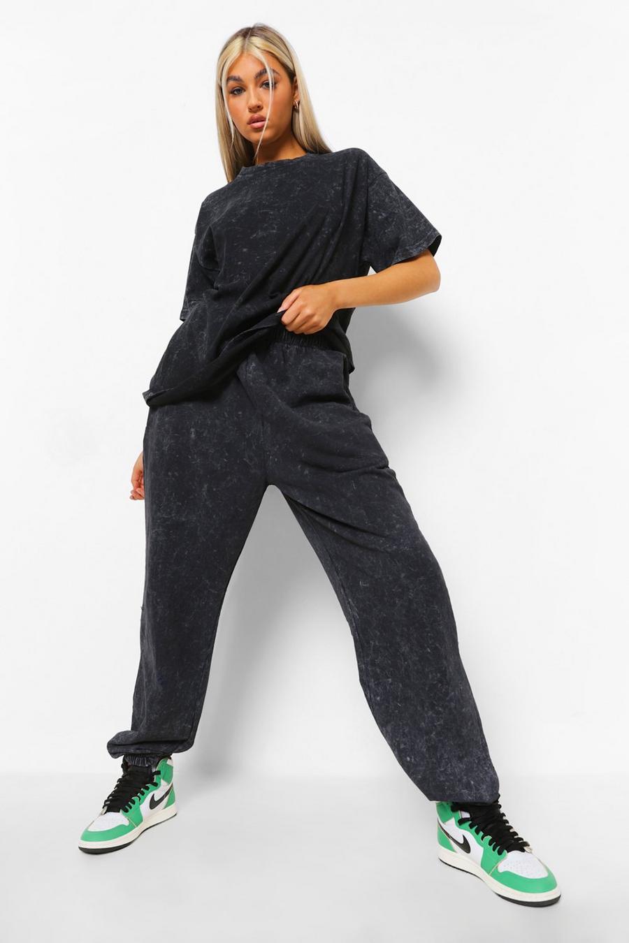 Charcoal Tall Acid Wash T-shirt Tracksuit image number 1