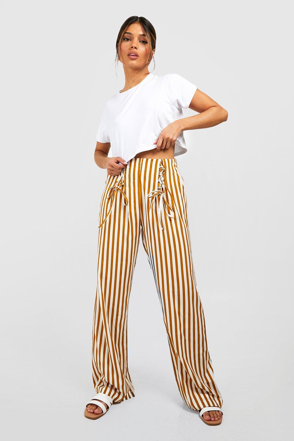 Mustard and white striped pants on sale