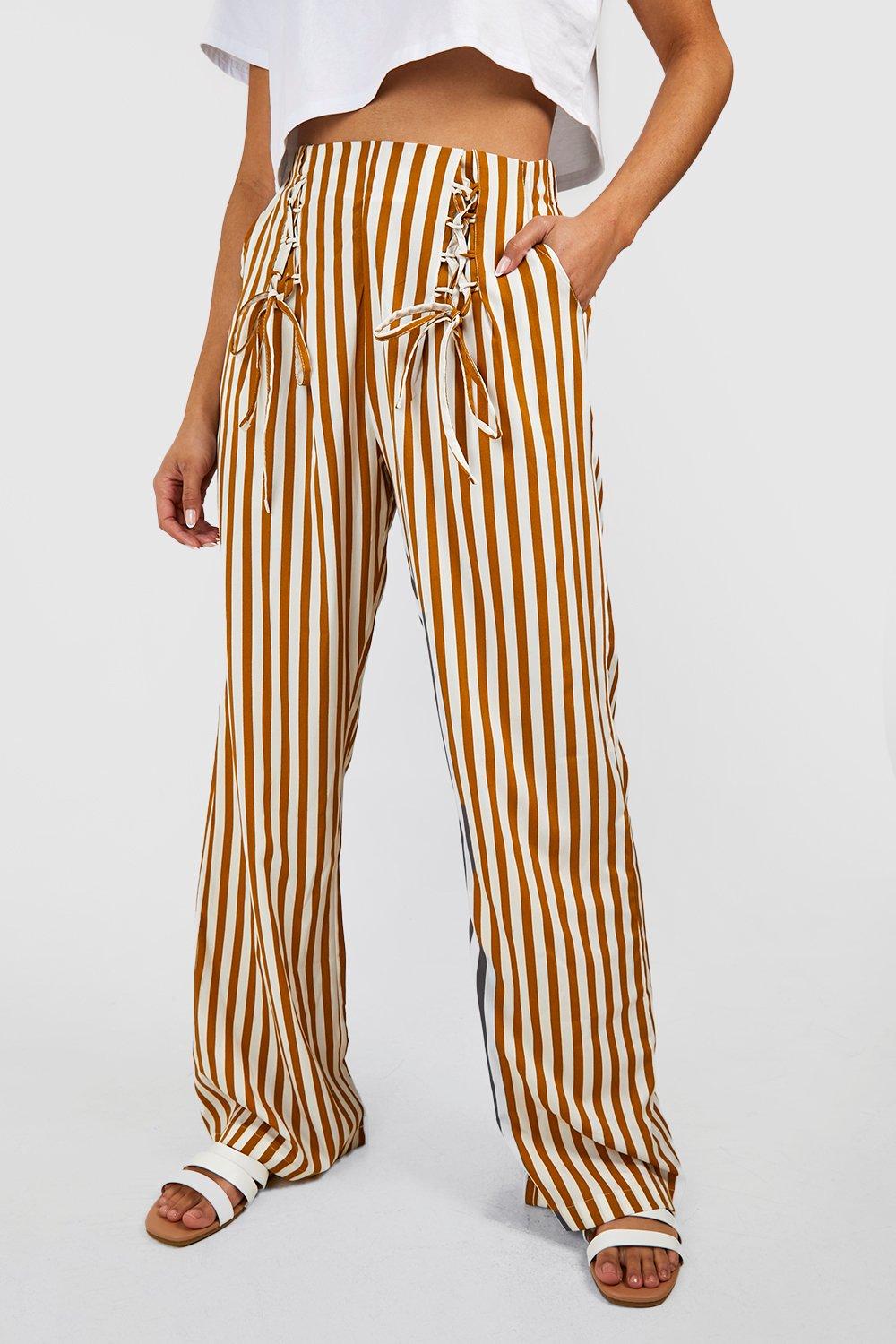 Stripe Lace Up Wide Leg Pants