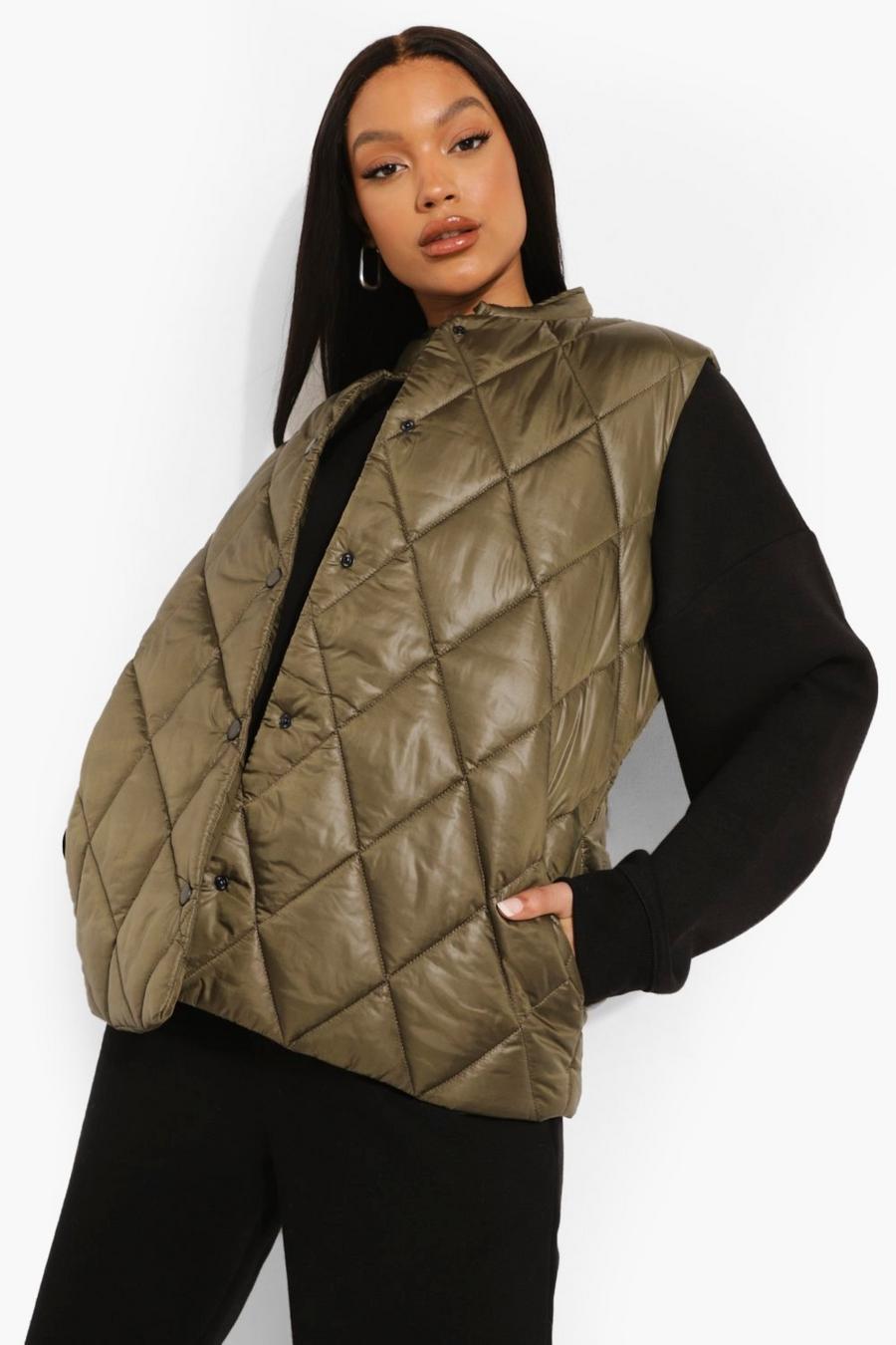 Khaki Satin Quilted Gilet image number 1