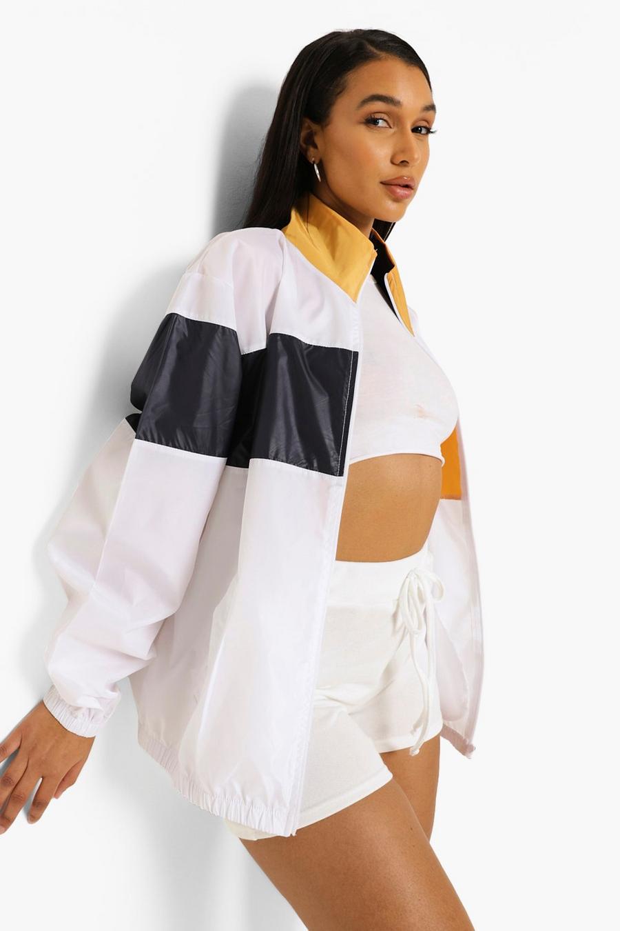 Ivory Funnel Neck Contrast Panel Windbreaker image number 1