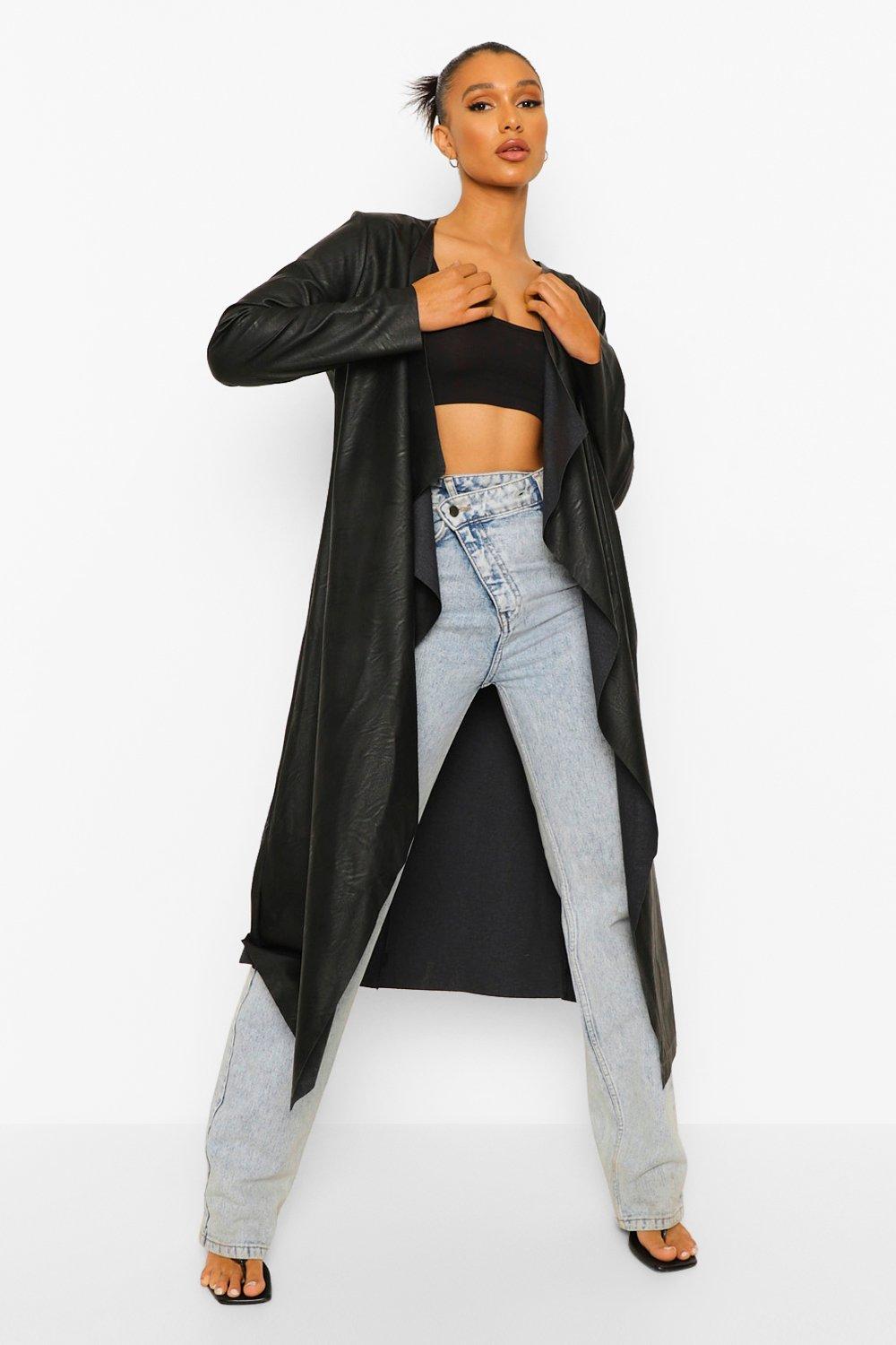 Faux leather waterfall outlet jacket