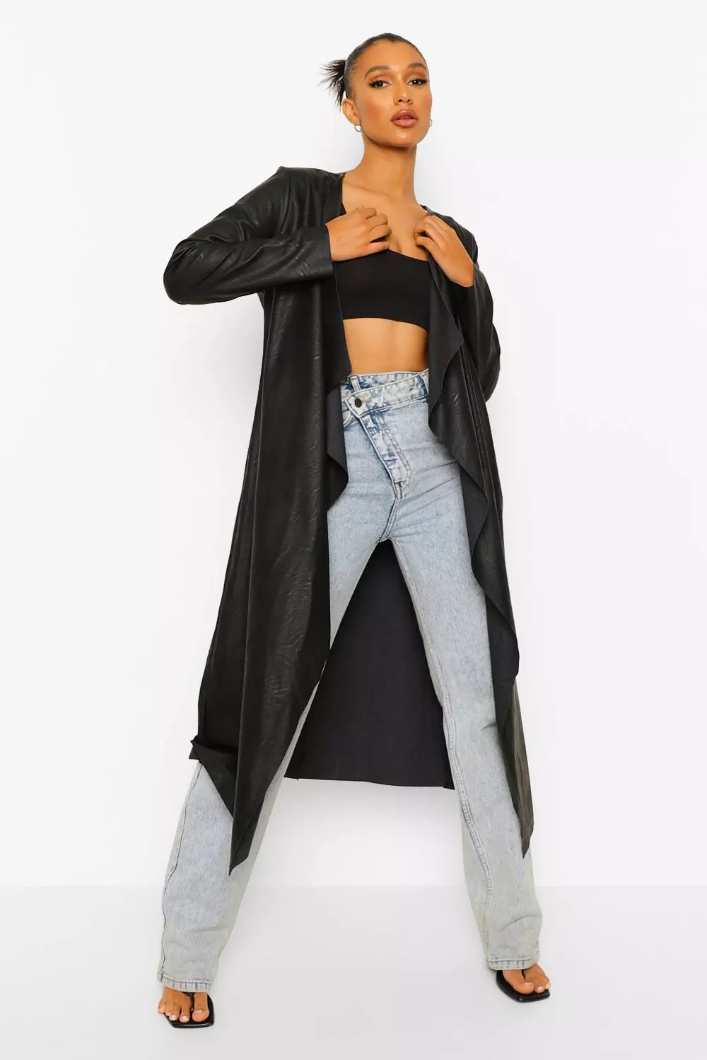 Faux leather hot sale waterfall jacket