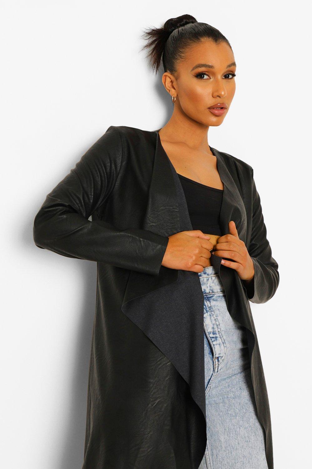 Black leather waterfall jacket online