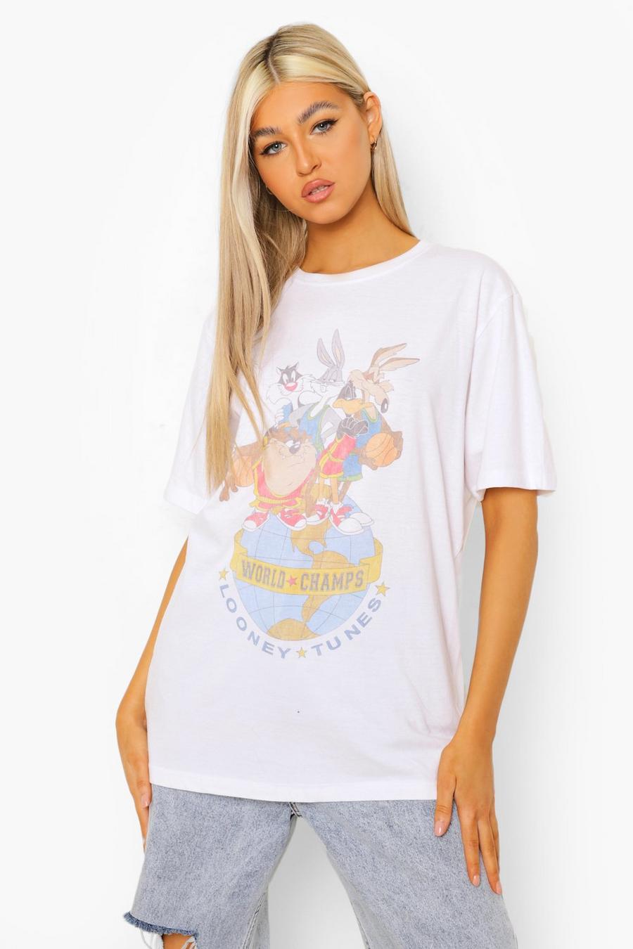 Tall T-Shirt mit Washed-Effekt und lizenziertem Looney Tunes-Print, Weiß image number 1