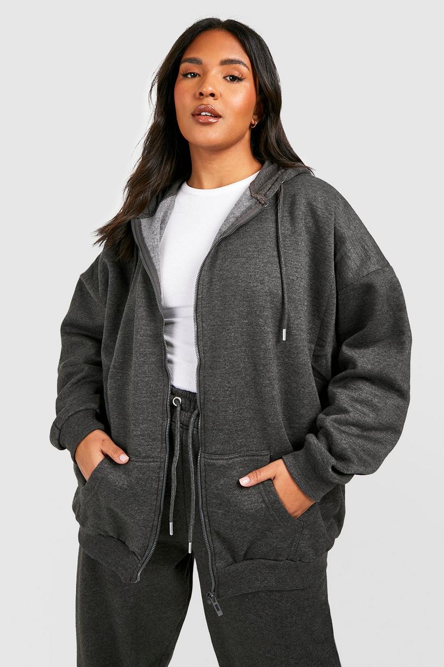 Charcoal Plus Oversized Zip Through Hoodie image number 1