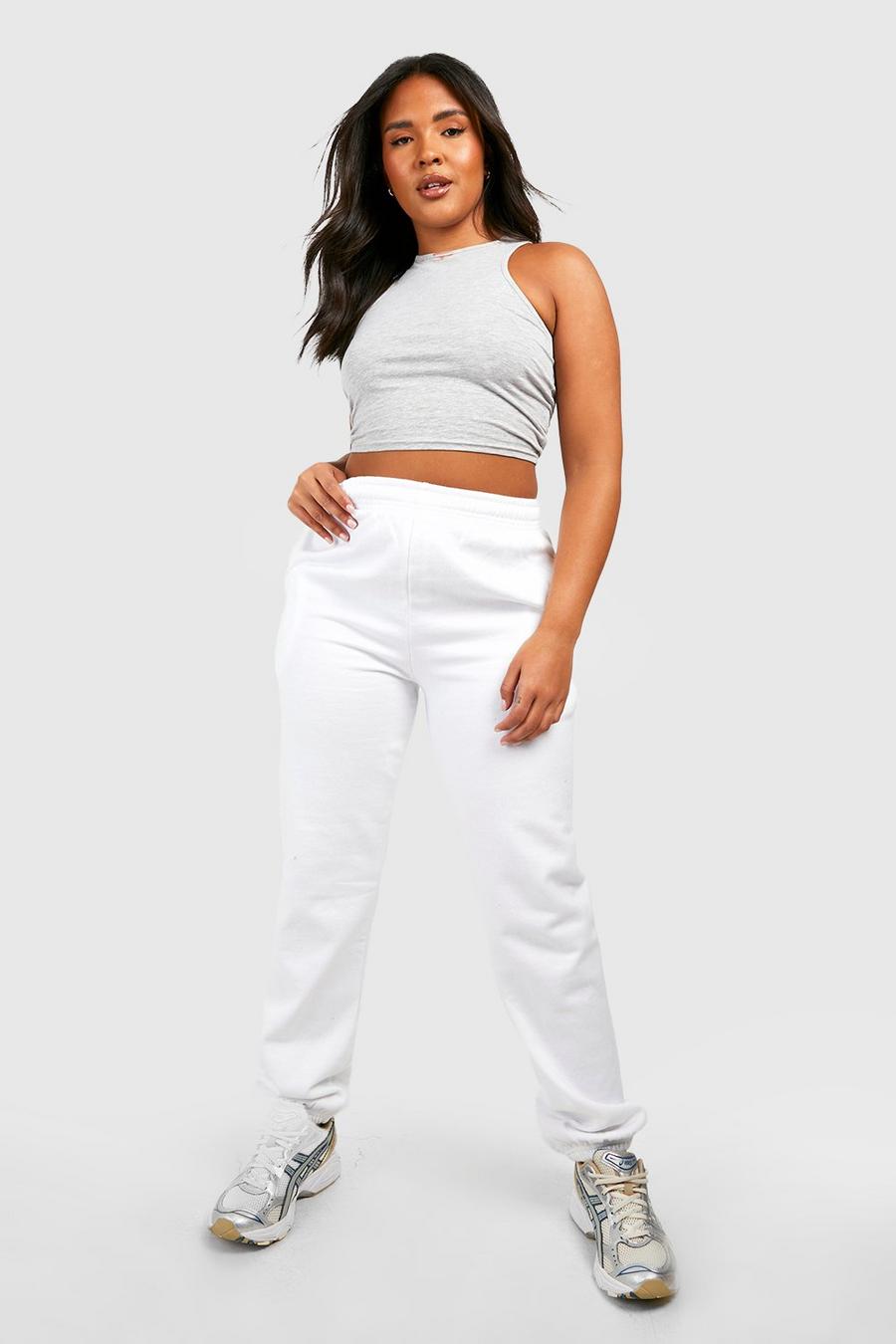 Pantalón deportivo Plus reciclado básico con bajo ajustado, White bianco