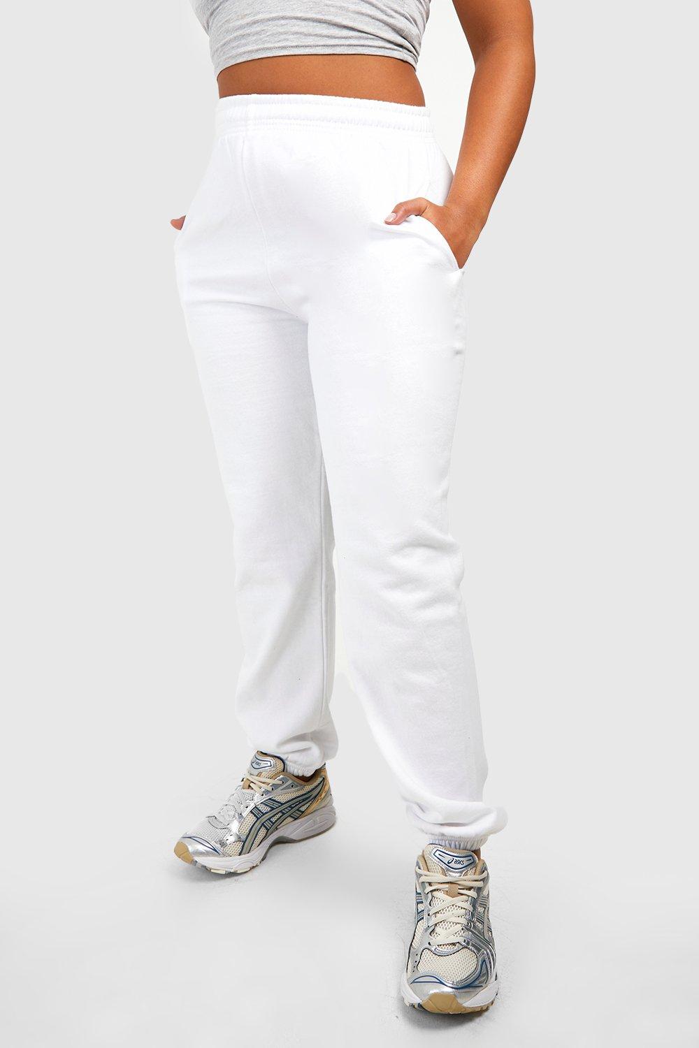 WHITE Basic cuffed joggers, Womens Joggers