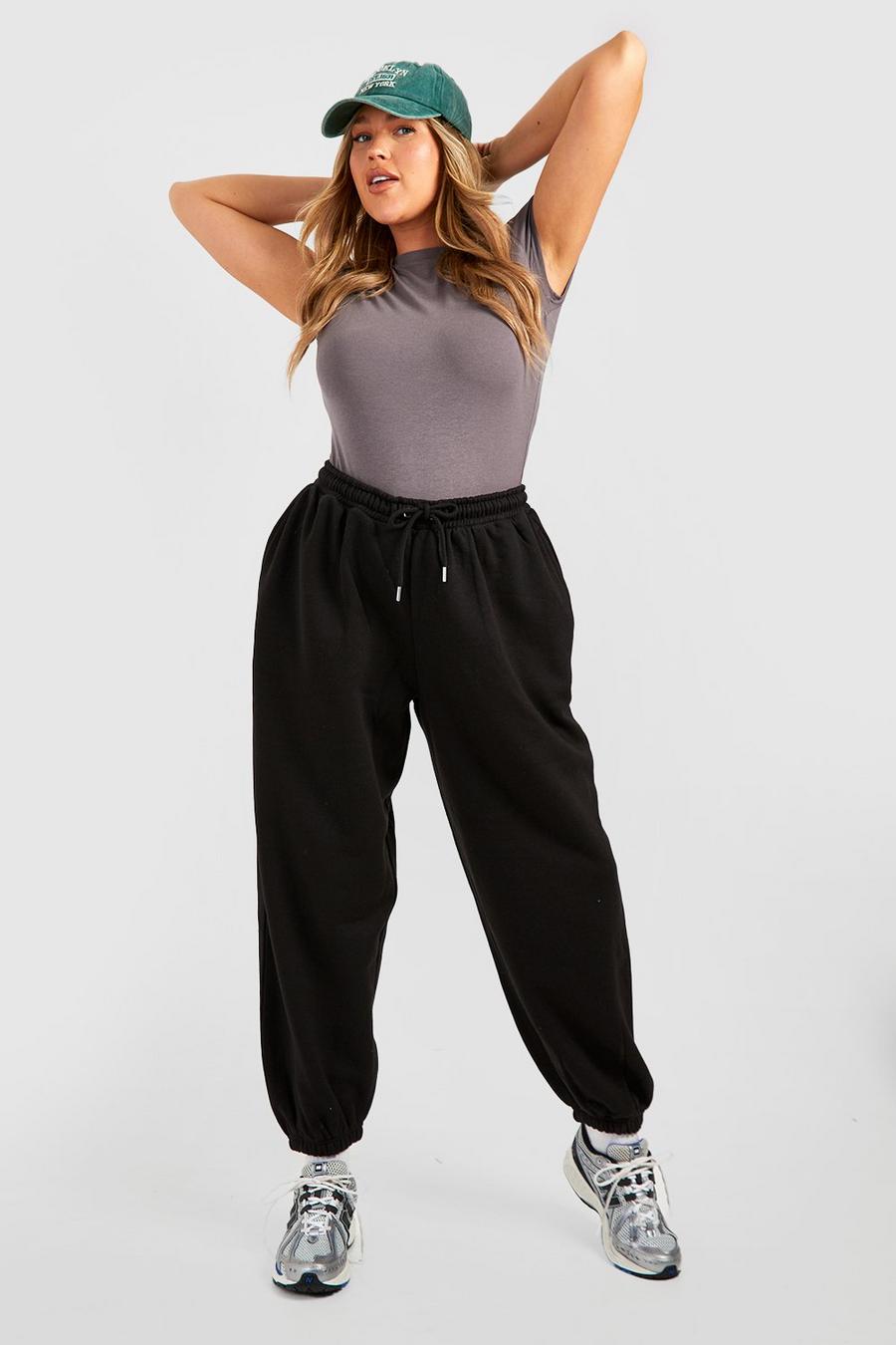 Pantaloni tuta Plus Size Basic oversize in fibre riciclate, Black