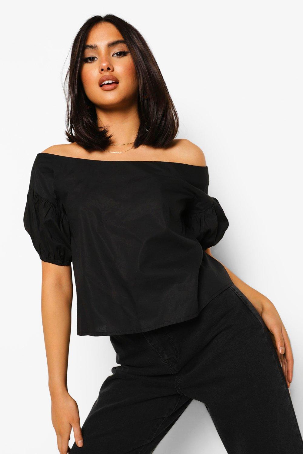 Black bardot puff sales sleeve top