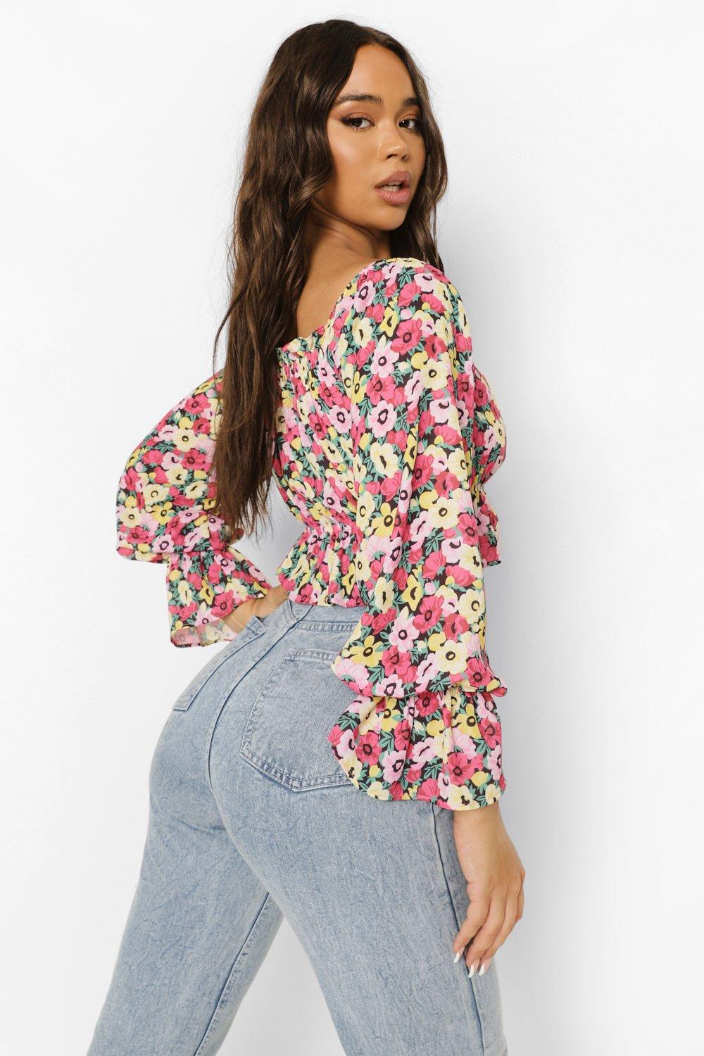 Top fleuri best sale manche longue