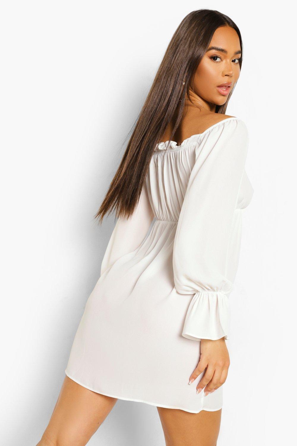 White bardot long outlet sleeve dress