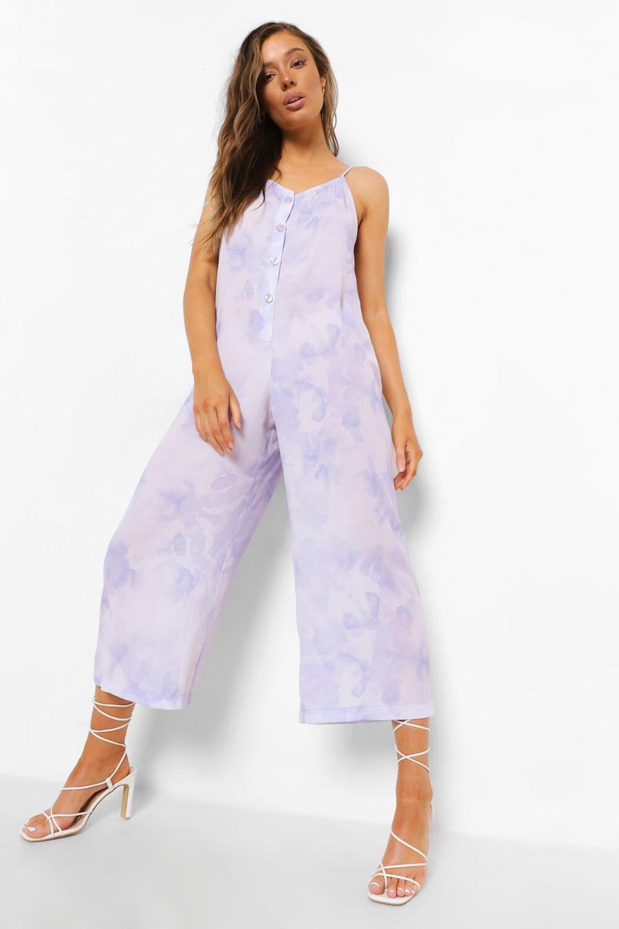 Lilac Tie Dye Strappy Culotte Jumpsuit image number 1