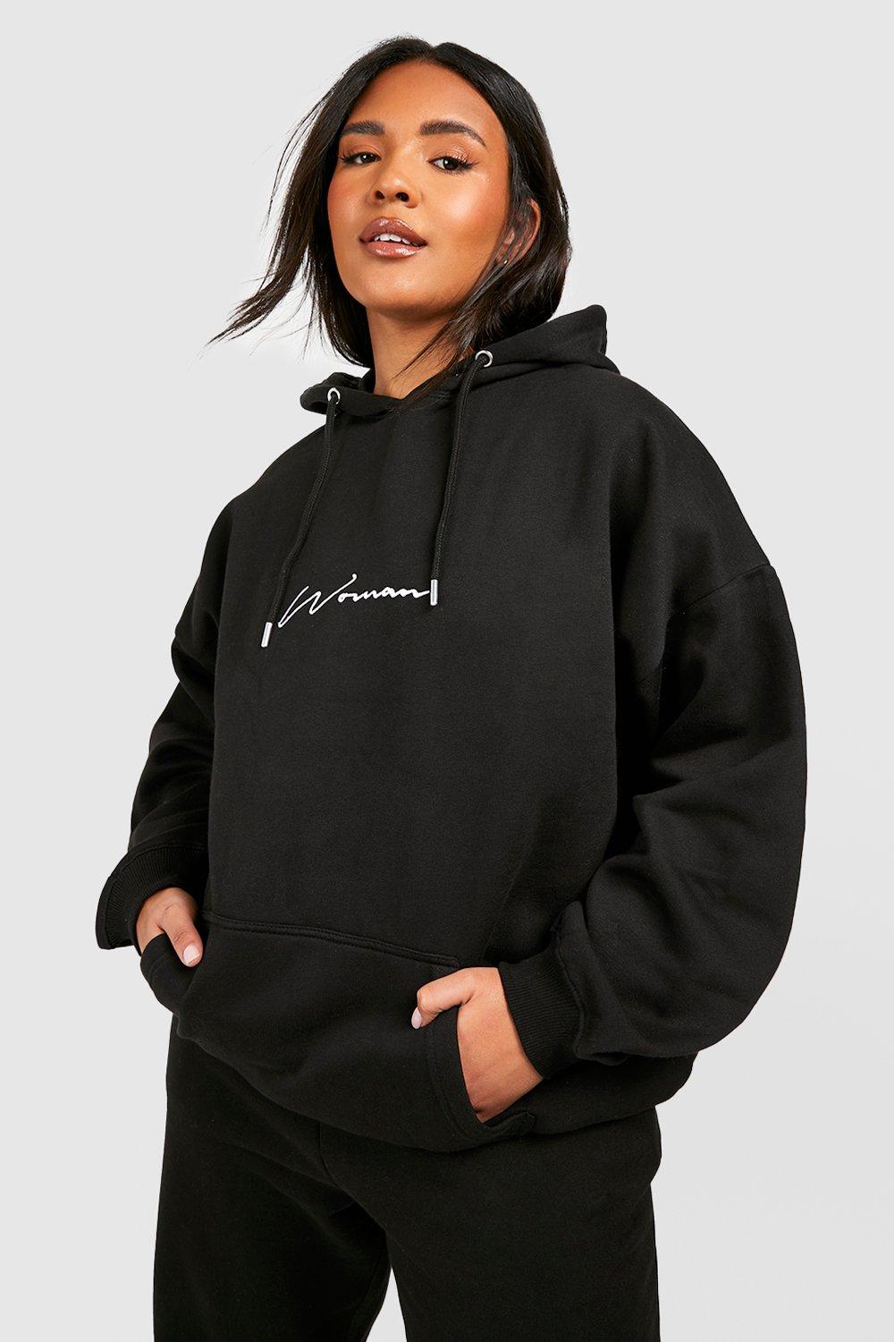 Plus Embroidered Woman Script Hoodie | boohoo