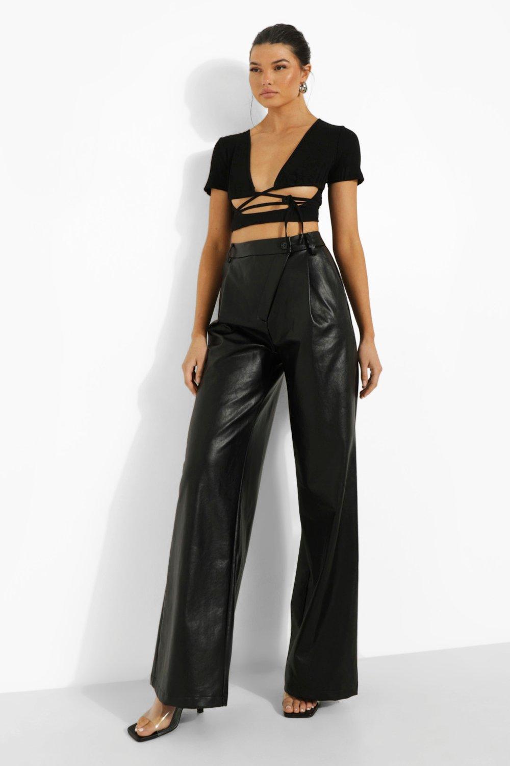 Leather look hot sale trousers boohoo