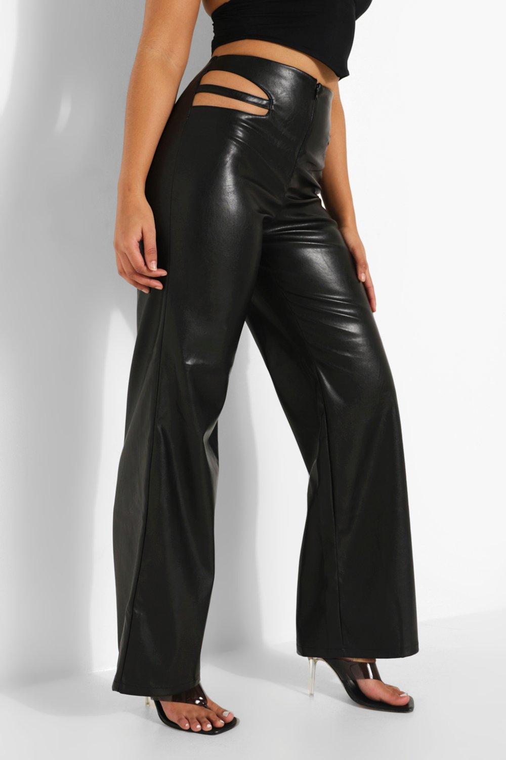 wide leg leather look trousers