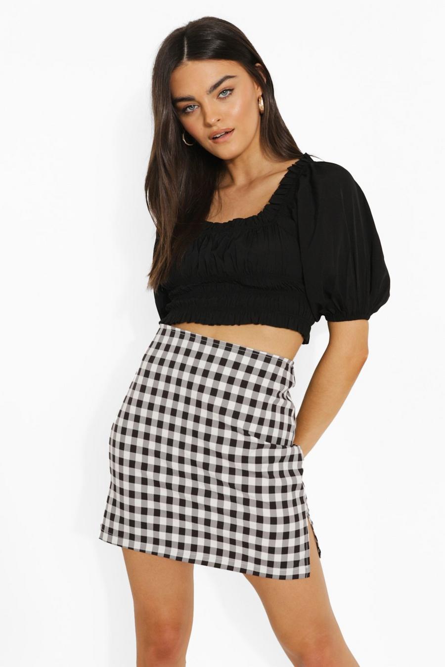 Black Ruched Puff Sleeve Crop Top image number 1