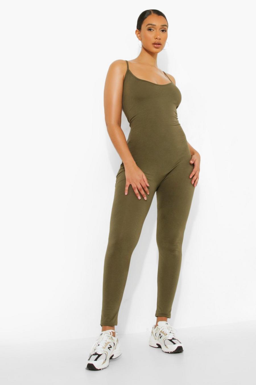 Jumpsuit mit tiefem Ausschnitt, Khaki image number 1