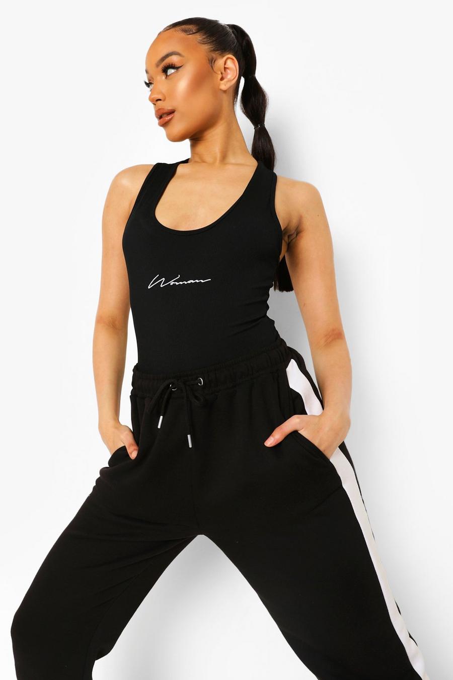 Black Woman Embroidered Rib Scoop Neck Bodysuit image number 1