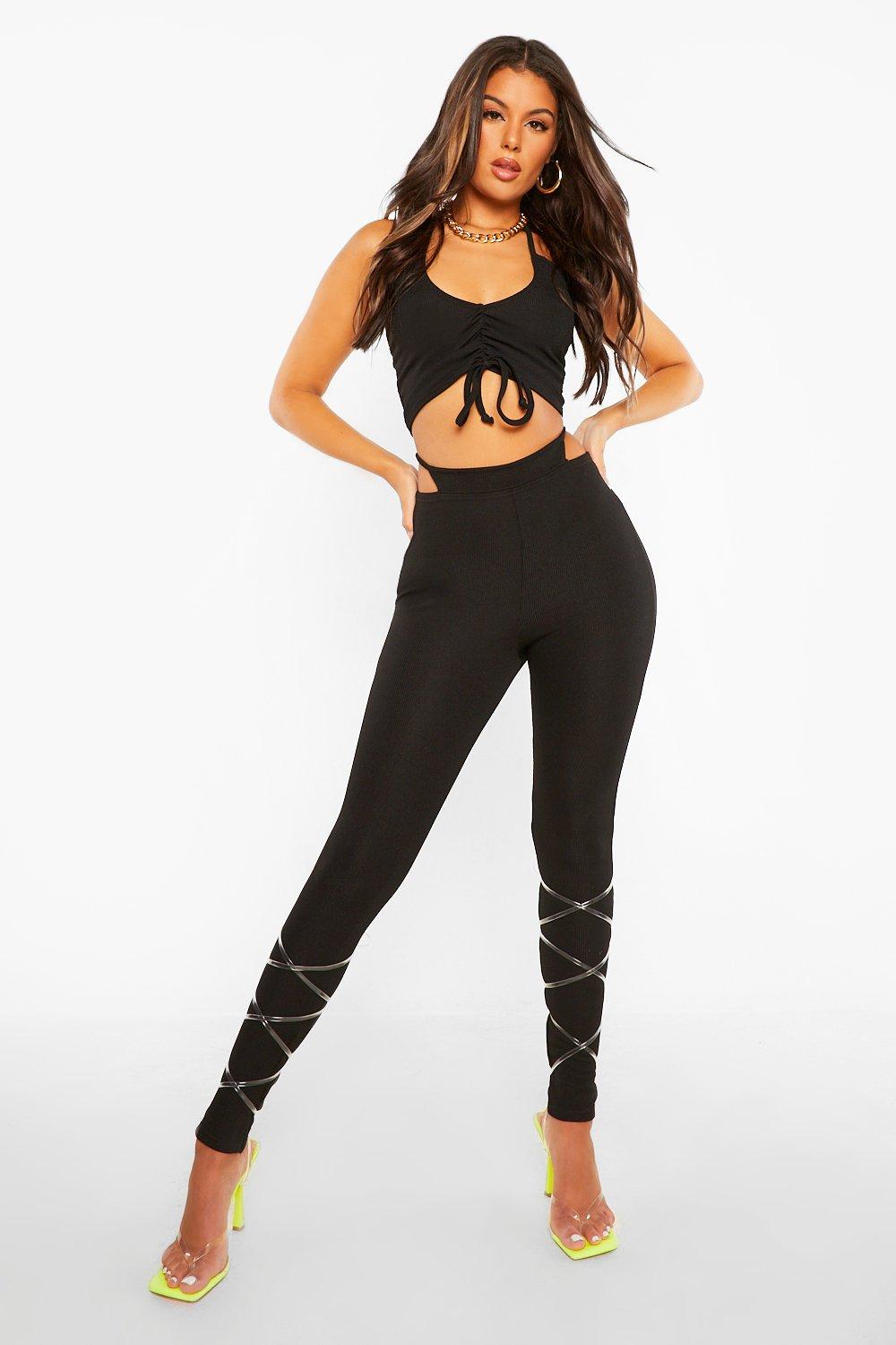 Thong Front Rib Ruched Leggings