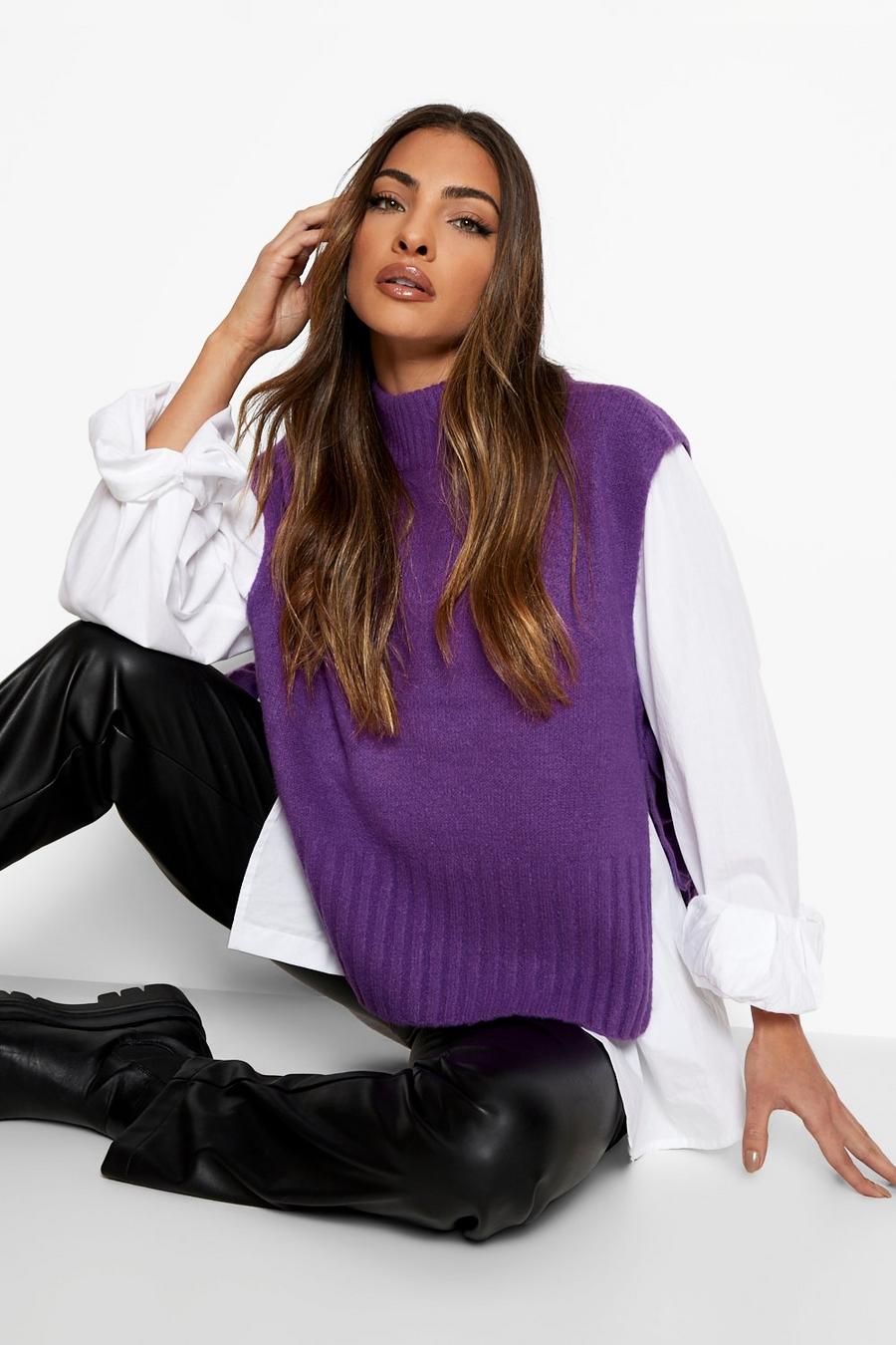 Electric purple Tie Side Sweater Tank Top image number 1