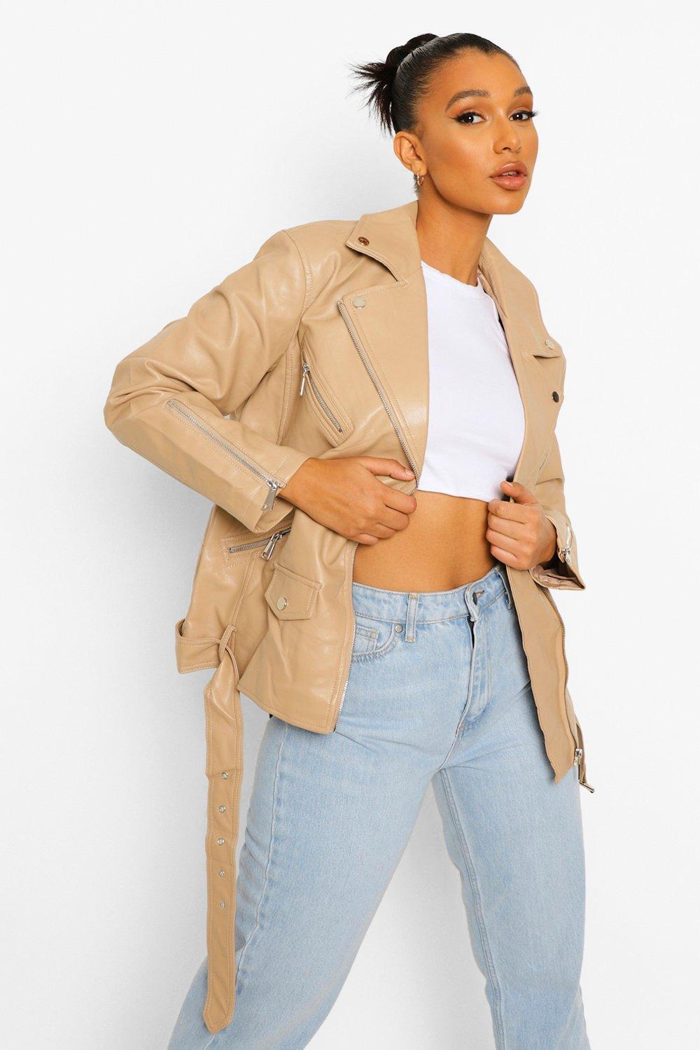 Tan faux cheap leather jacket