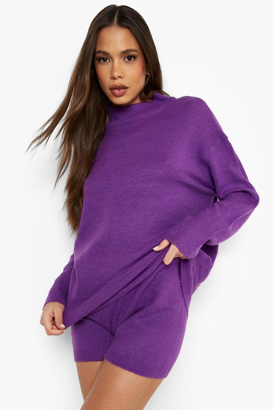 Electric purple Soft Knit Shorts Co-ord image number 1