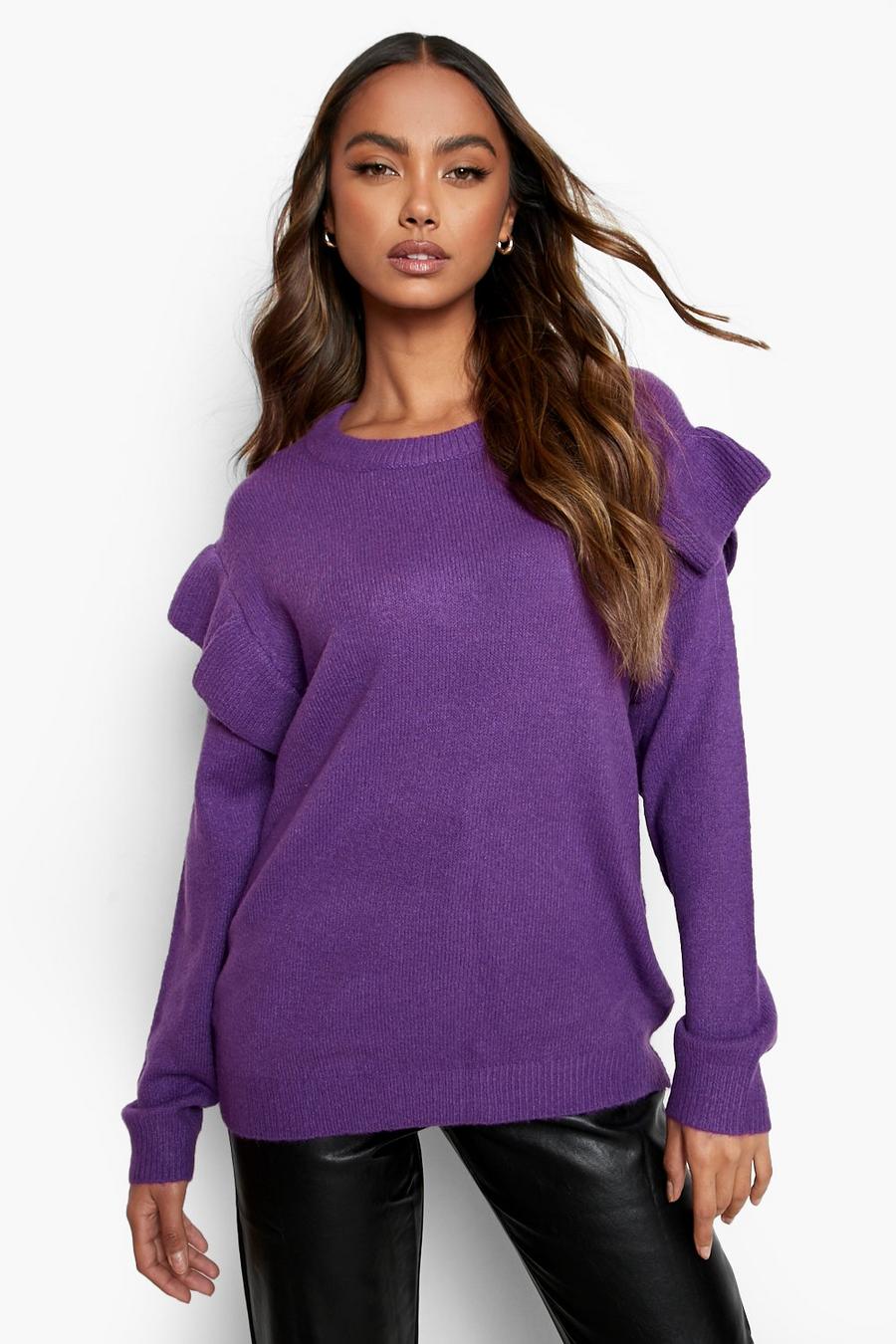 Electric purple Ruffle Sleeve Sweater image number 1