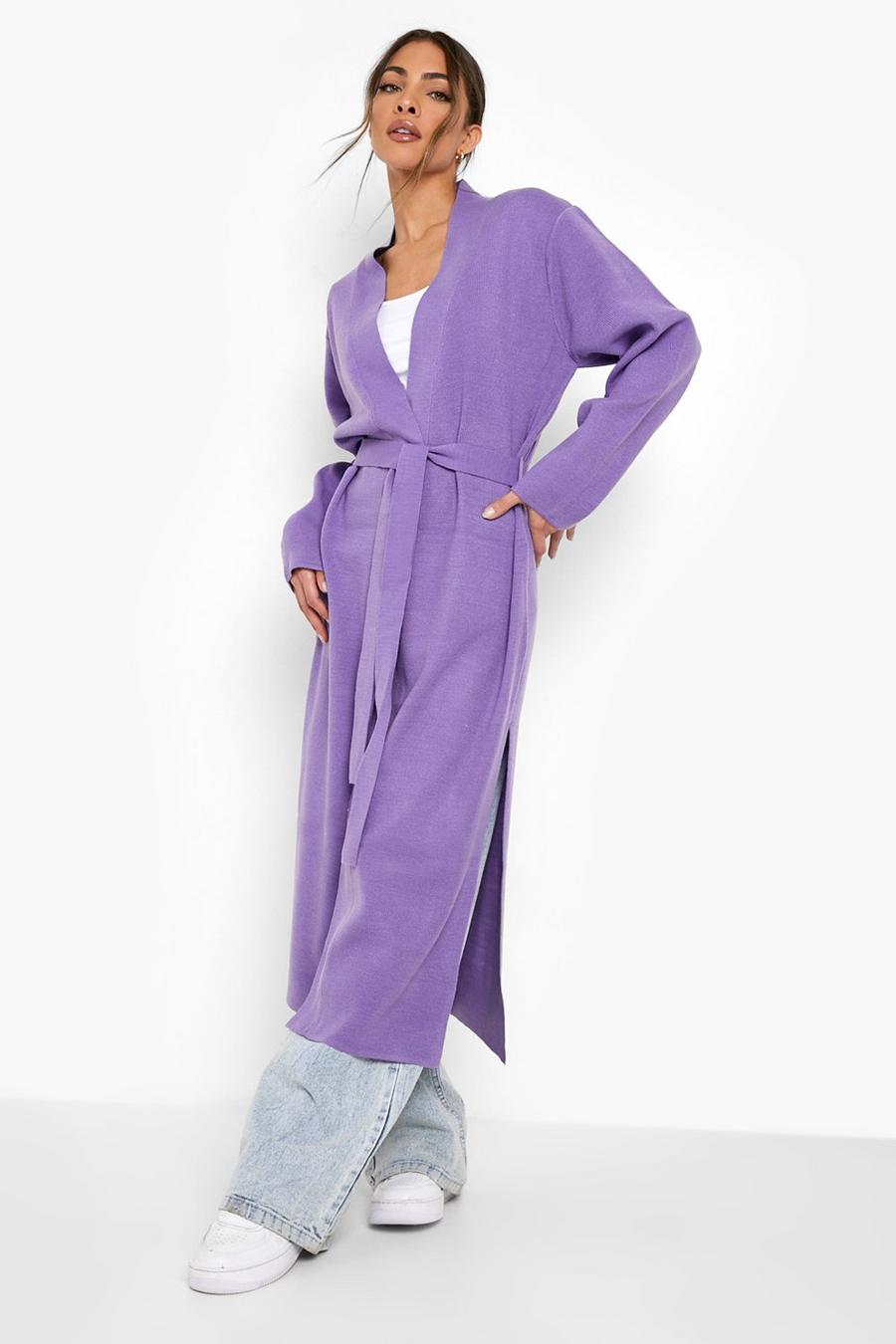 Purple Belted Maxi Cardigan image number 1