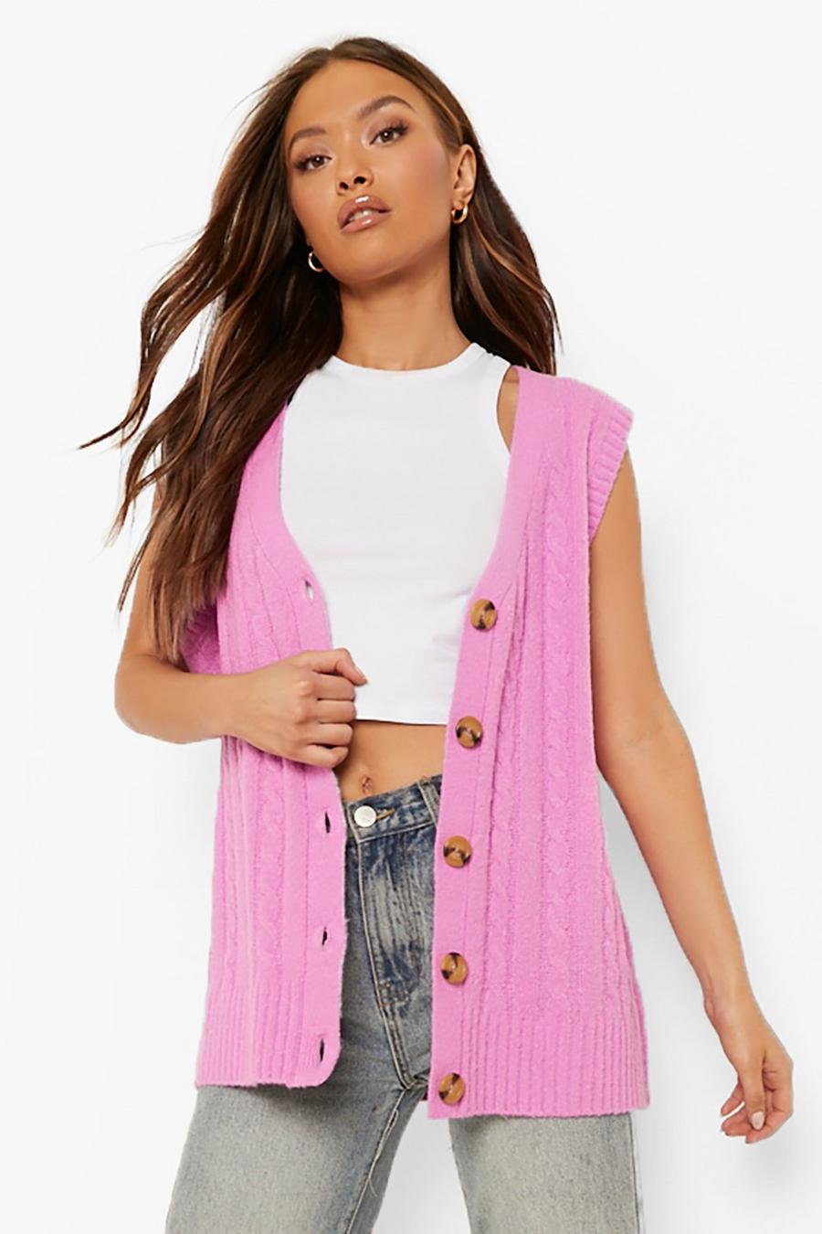 Violet Sleeveless Cable Cardigan image number 1