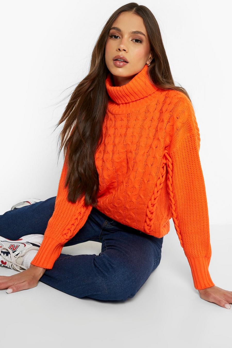 Tropical orange Lace Up Detail Turtleneck Sweater image number 1
