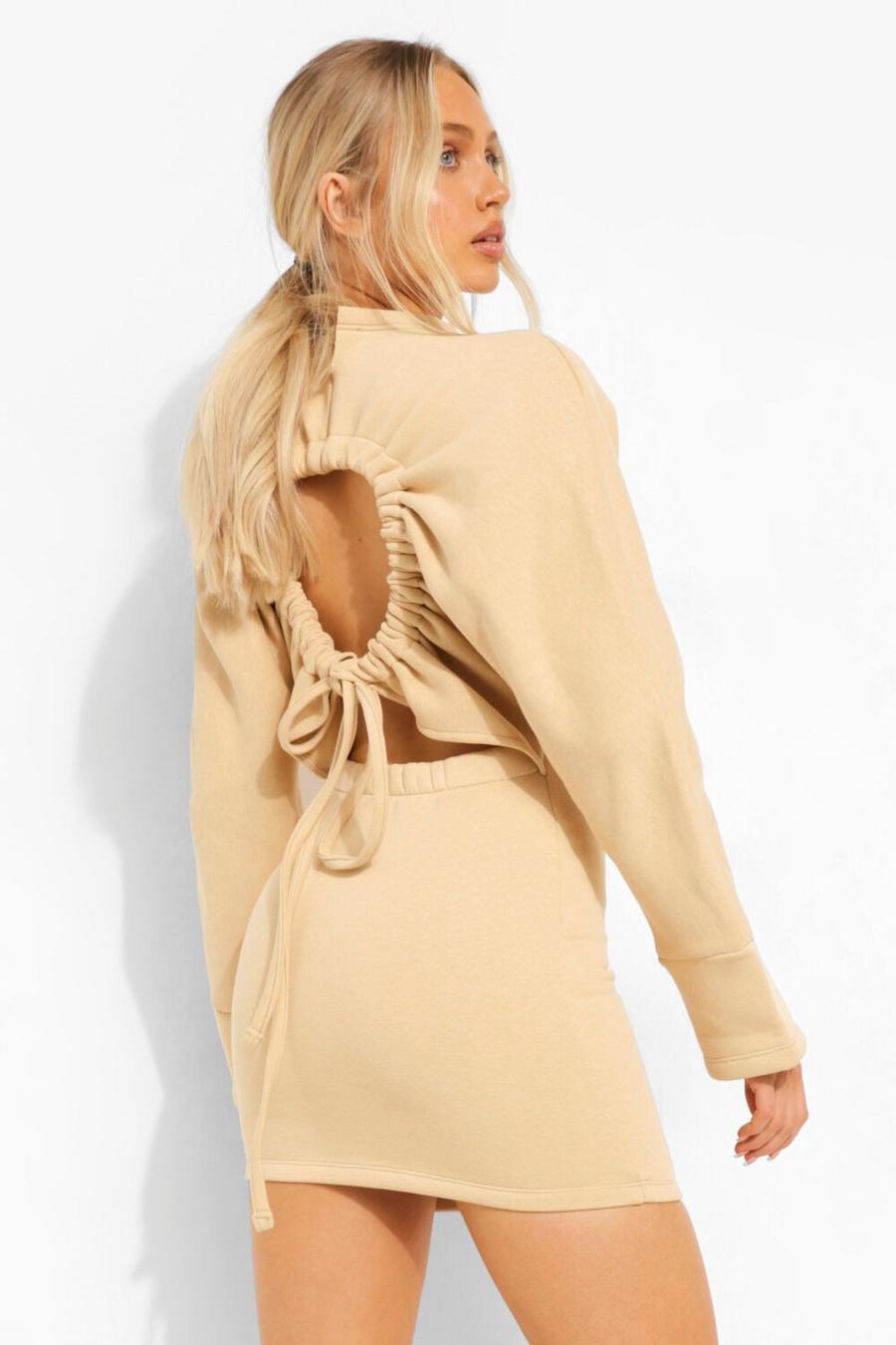 Sweatshirt-Kleid mit offenem Rücken, Stone beige