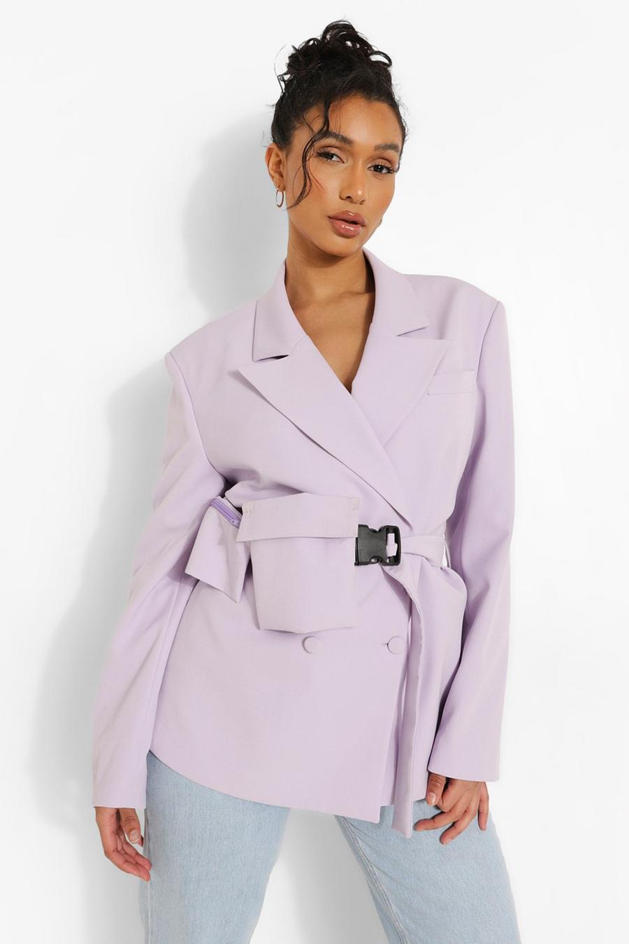 Lilac Woven Branded Blazer With Beltbag image number 1