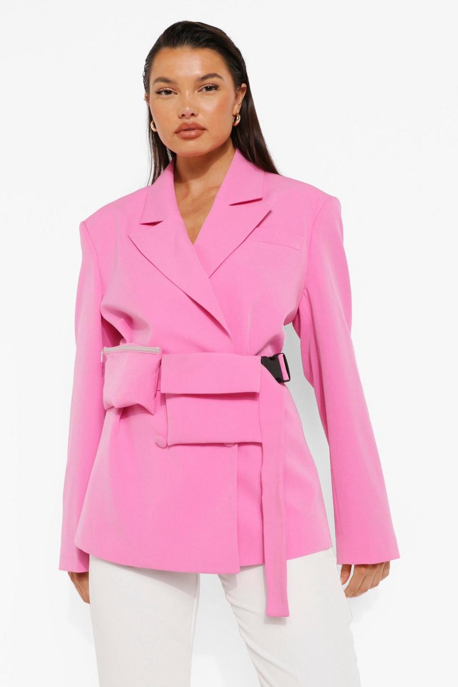 Pink Woven Branded Blazer With Beltbag image number 1
