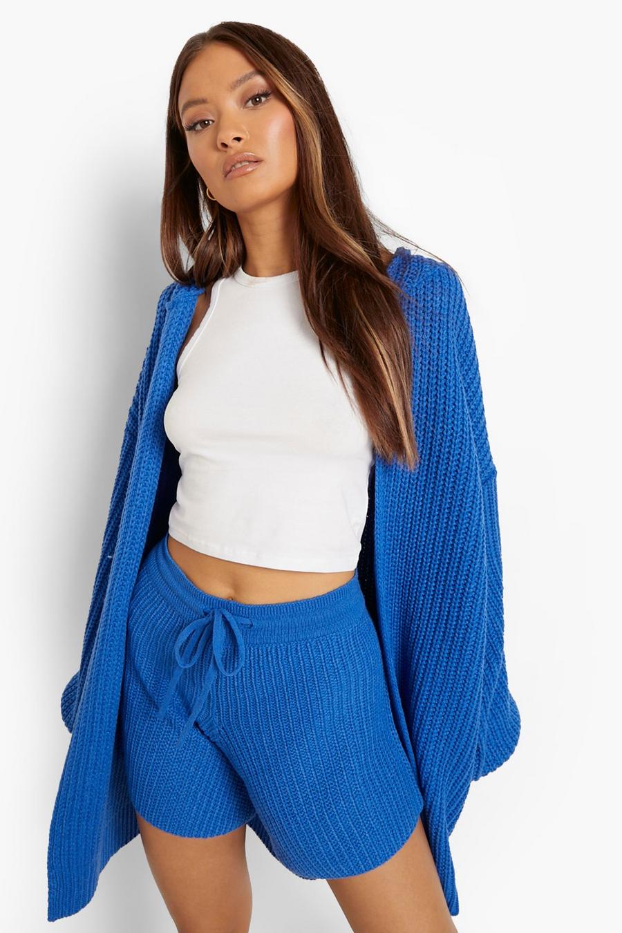 Cobalt Chunky Cardigan And Shorts Co-ord image number 1