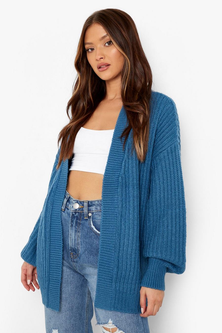Teal Chunky Soft Knit Edge To Edge Cardigan image number 1