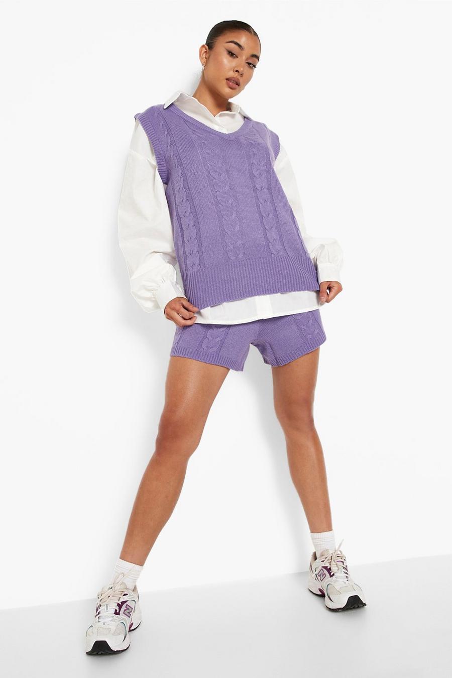 Purple Cable Knit Tank And Shorts Co-ord image number 1