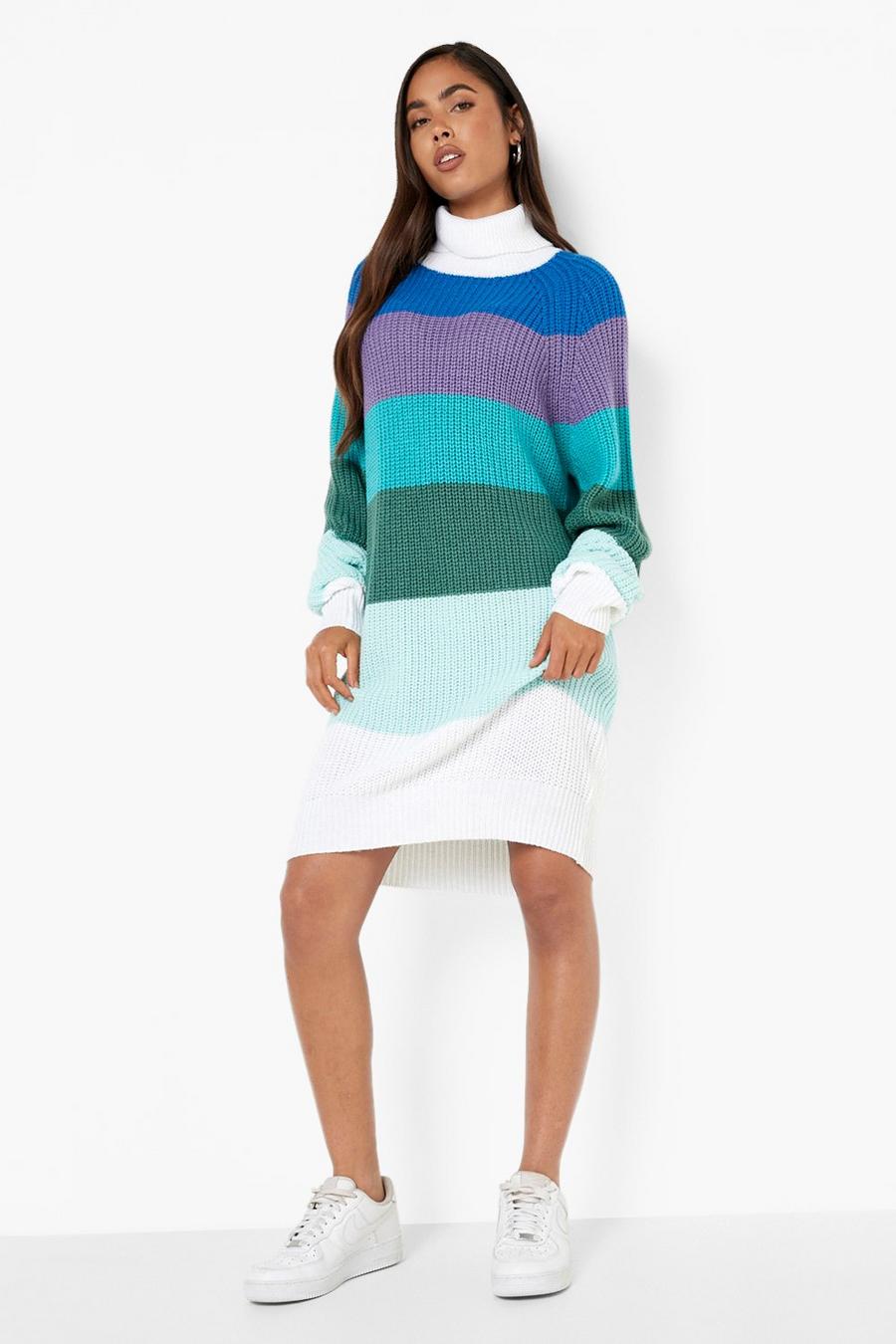 Pulloverkleid mit Streifen in Regenbogenfarben, Blau image number 1