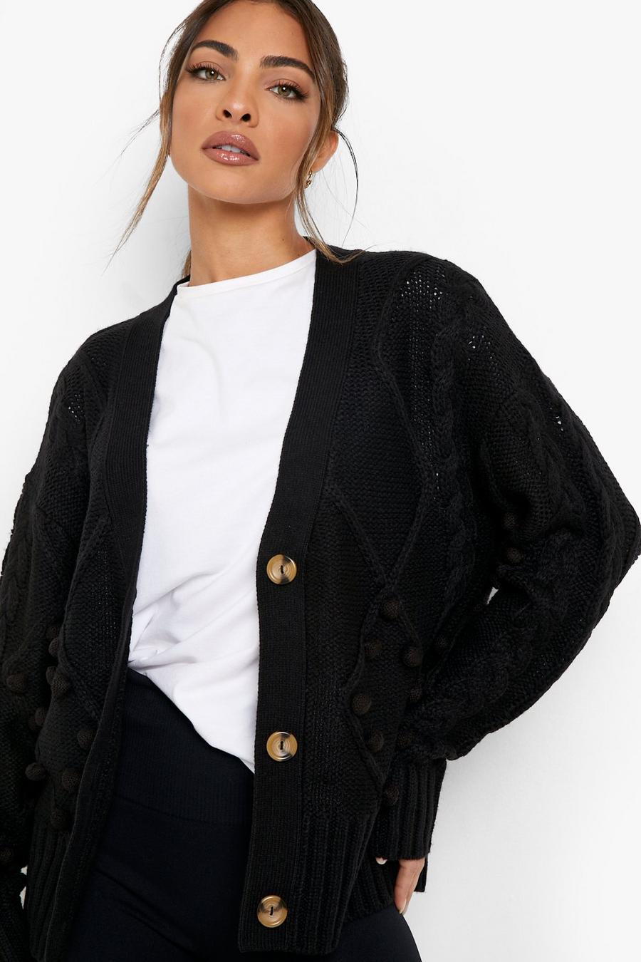 Black Bobble Cable Knit Cardigan image number 1