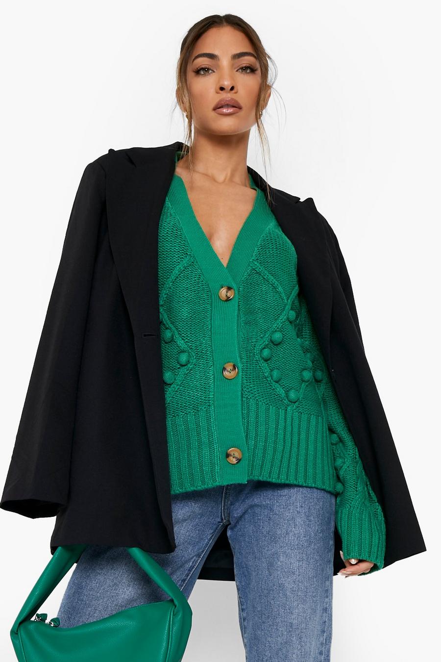 Dark green Bobble Cable Knit Cardigan image number 1