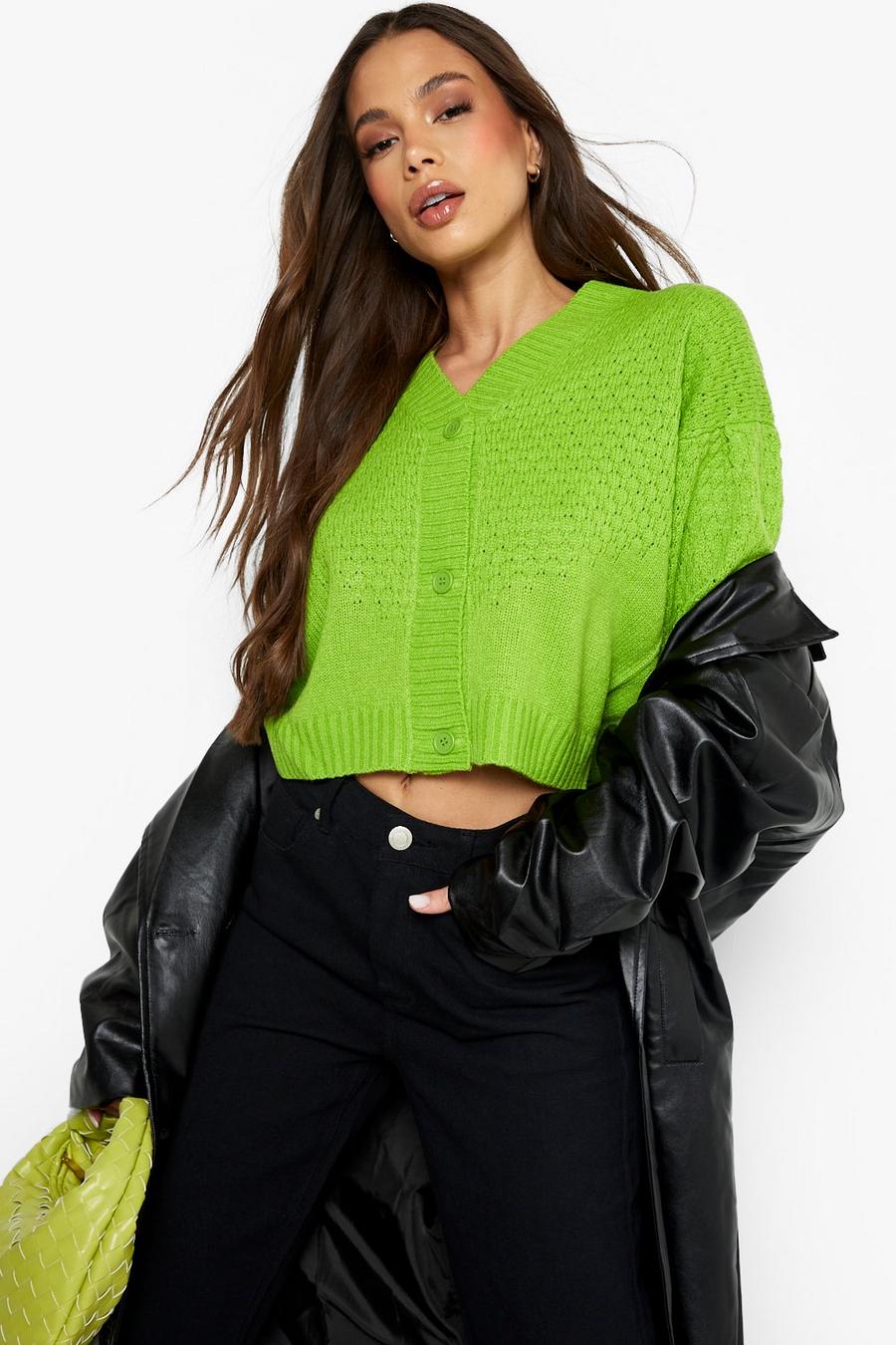 Apple green Balloon Sleeve Cropped Cardigan image number 1