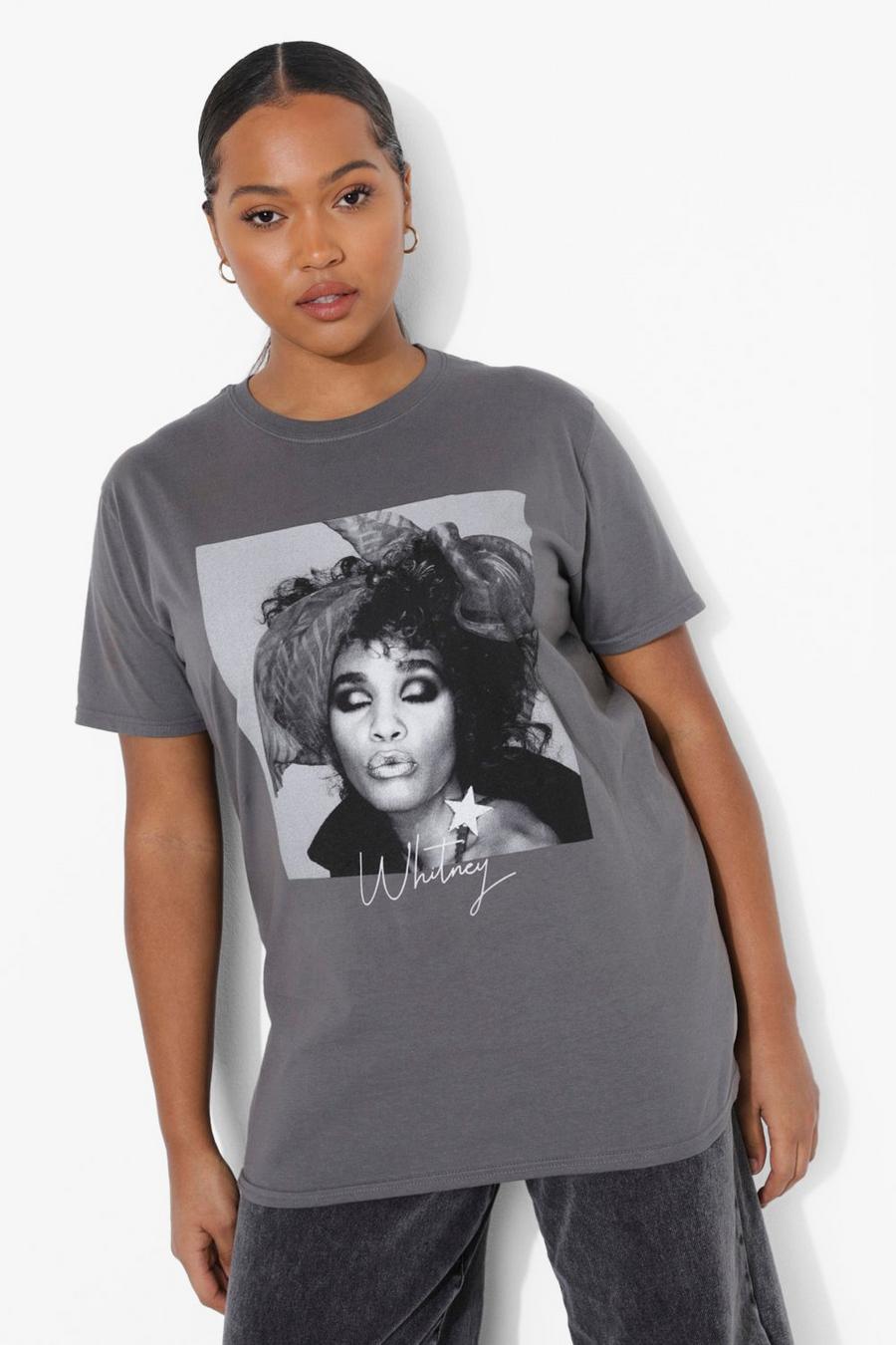 Plus T-Shirt mit lizenziertem Whitney Print, Grau grey